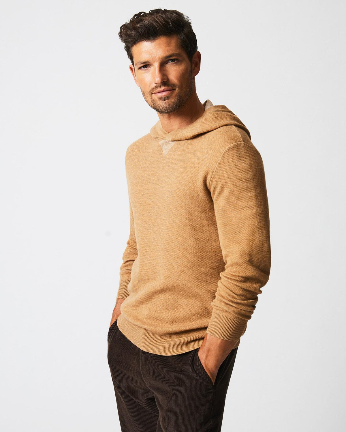 Men Double Knit Hoodie Sweater Camel | Billy Reid Sweaters &amp; Sweatshirts
