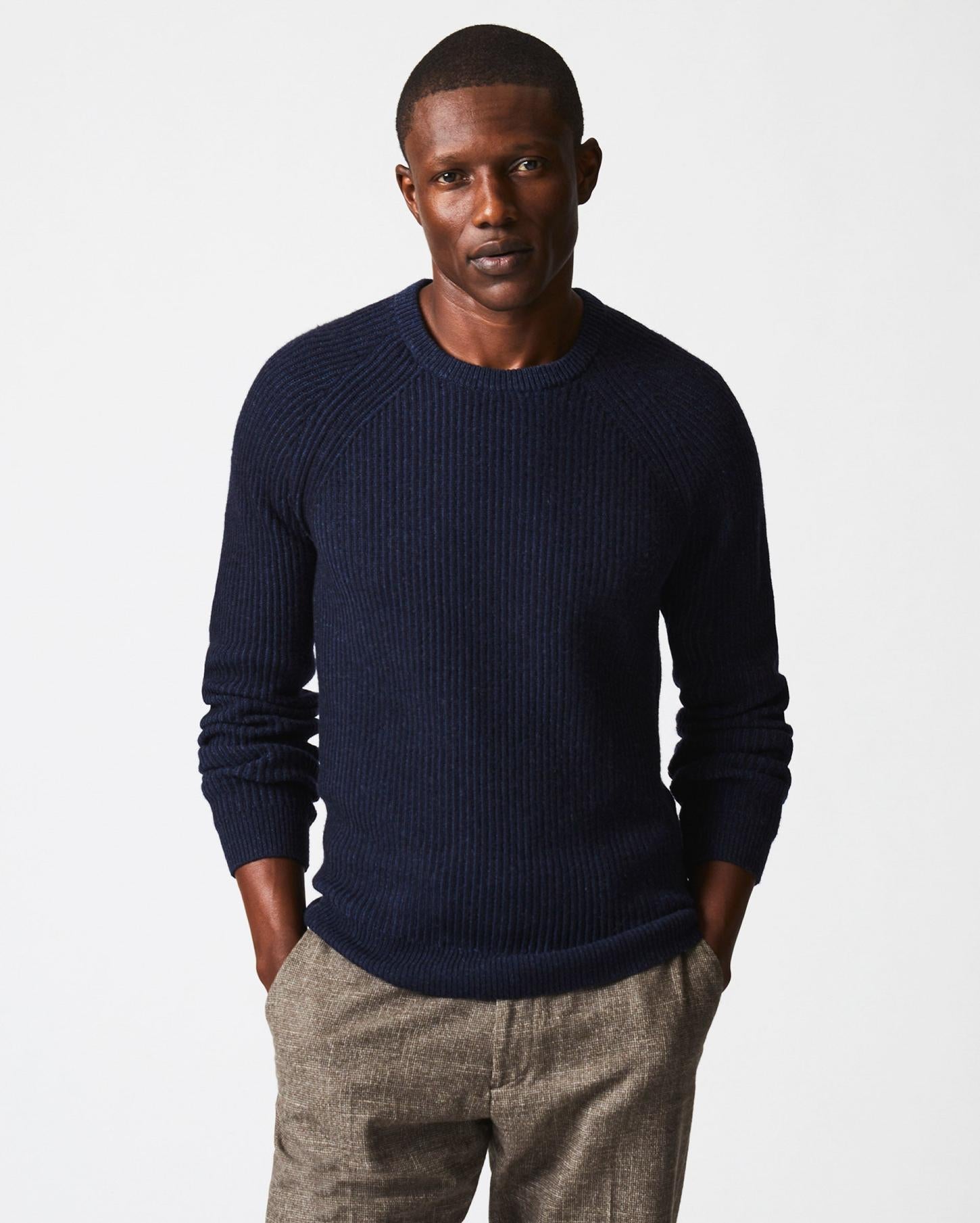 Men Fisherman Rib Crew Navy | Billy Reid Sweaters &amp; Sweatshirts