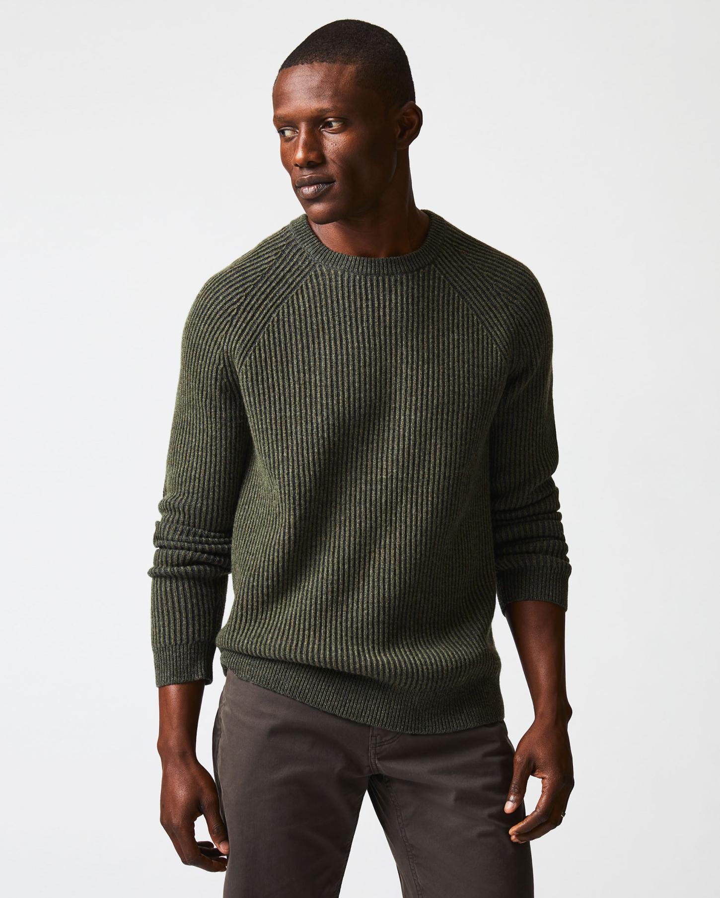 Men Fisherman Rib Crew Olive | Billy Reid Sweaters &amp; Sweatshirts