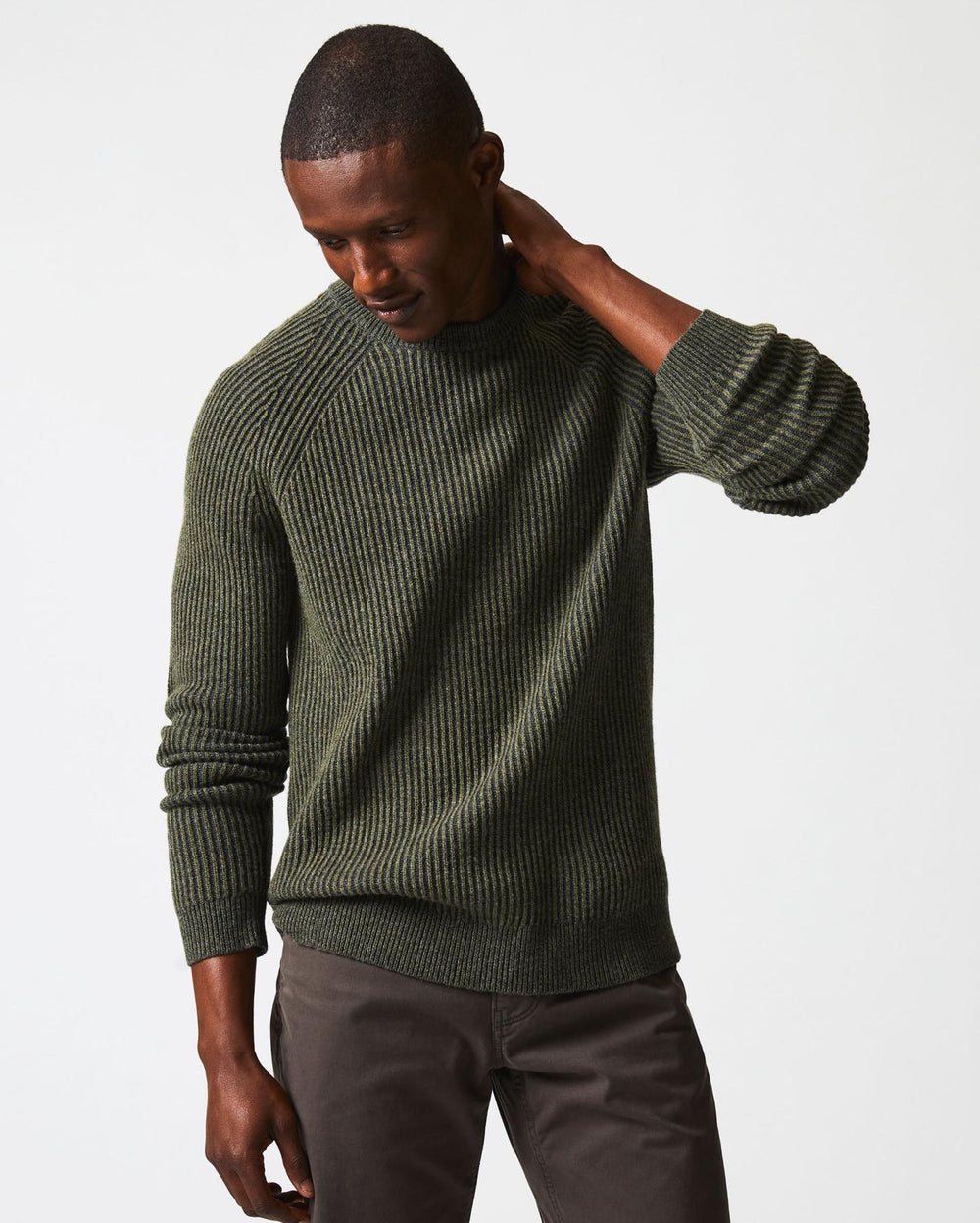Men Fisherman Rib Crew Olive | Billy Reid Sweaters &amp; Sweatshirts