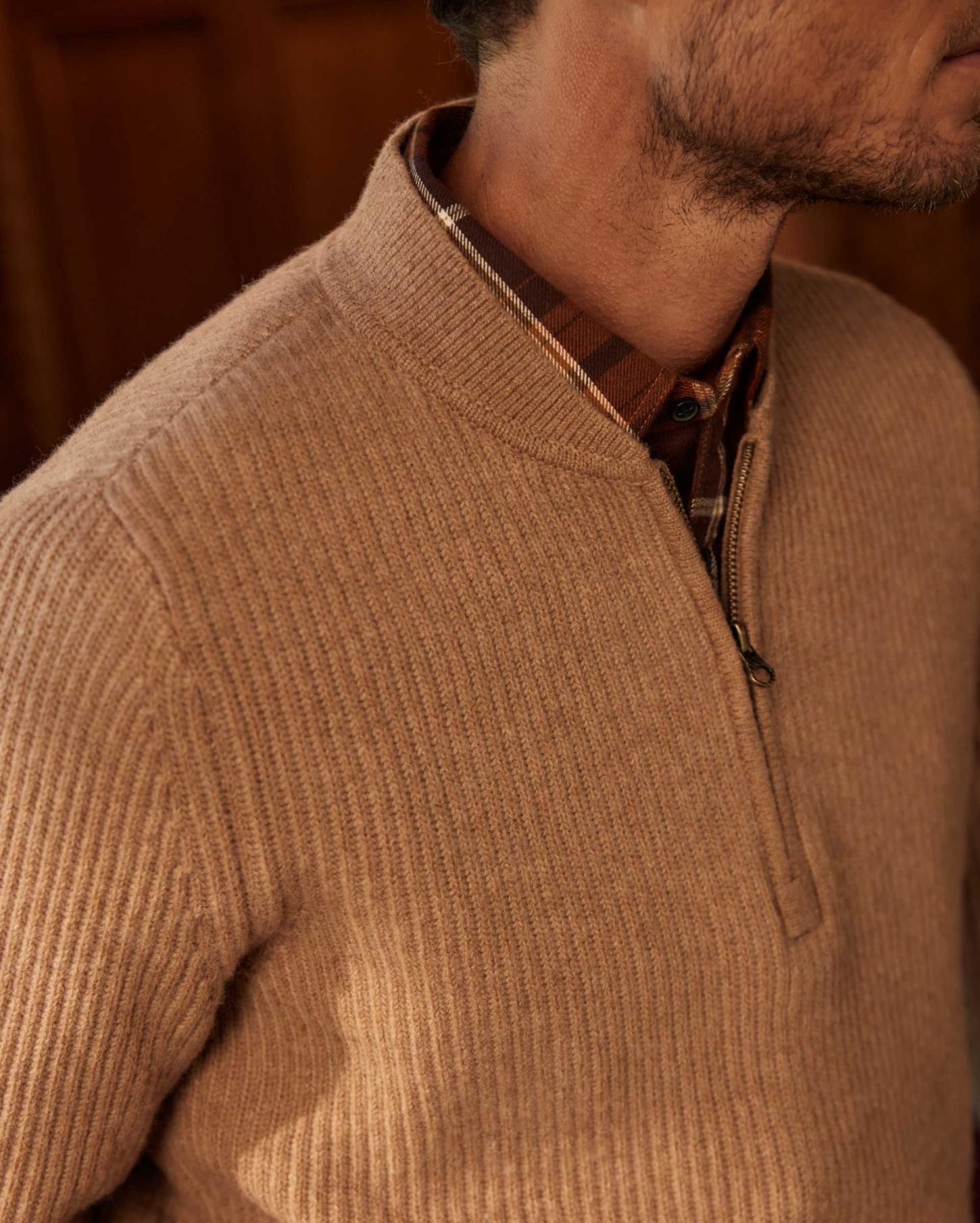 Men Fisherman Rib Half Zip Camel/tan | Billy Reid Sweaters &amp; Sweatshirts