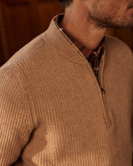 Men Fisherman Rib Half Zip Camel/tan | Billy Reid Sweaters &amp; Sweatshirts