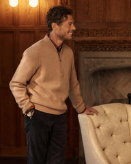 Men Fisherman Rib Half Zip Camel/tan | Billy Reid Sweaters &amp; Sweatshirts