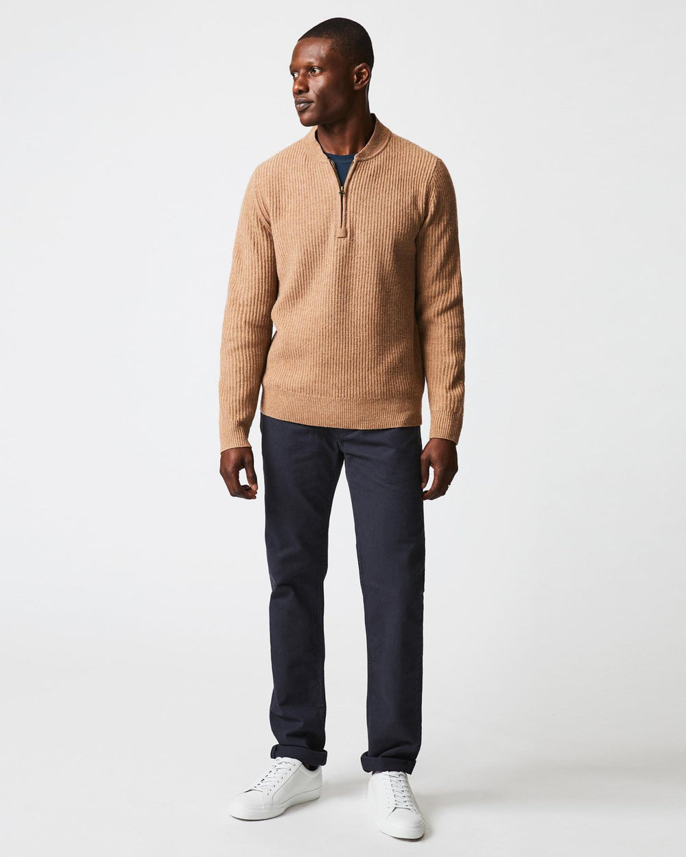 Men Fisherman Rib Half Zip Camel/tan | Billy Reid Sweaters &amp; Sweatshirts