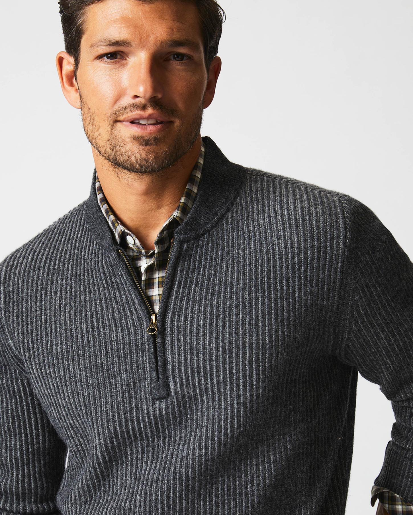 Men Fisherman Rib Half Zip Charcoal/grey | Billy Reid Sweaters &amp; Sweatshirts