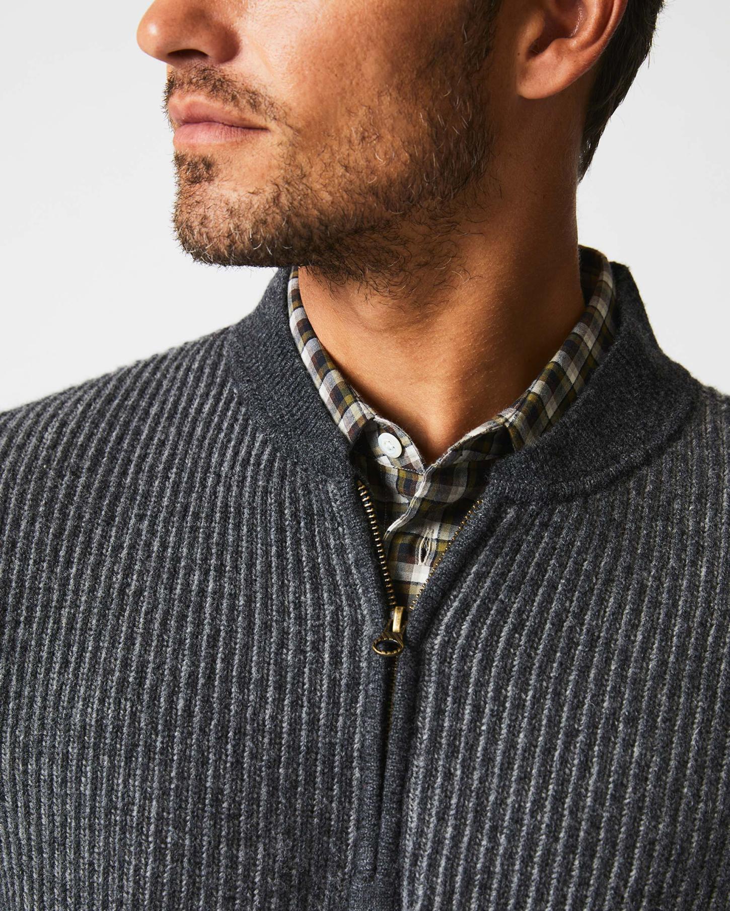 Men Fisherman Rib Half Zip Charcoal/grey | Billy Reid Sweaters &amp; Sweatshirts