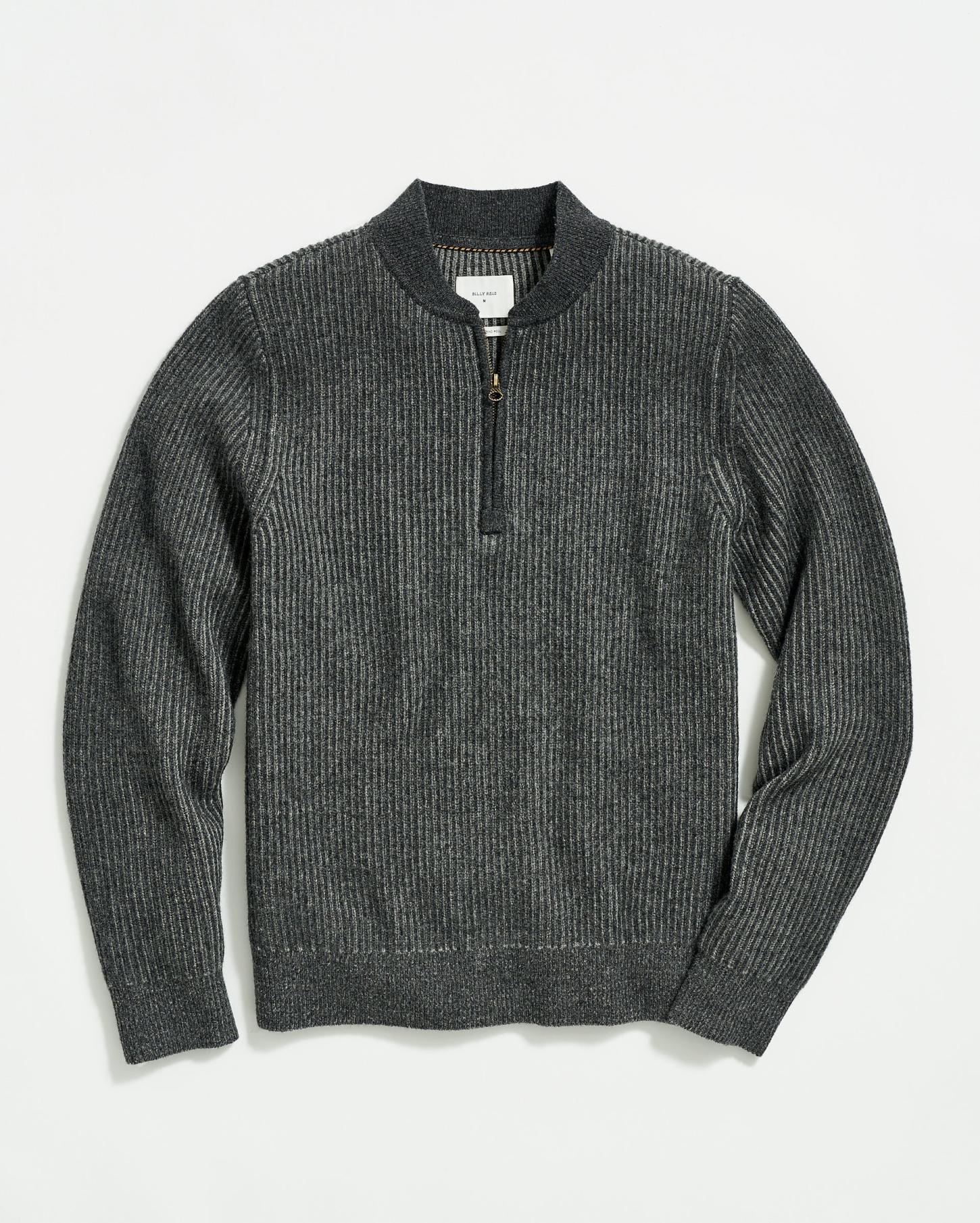 Men Fisherman Rib Half Zip Charcoal/grey | Billy Reid Sweaters &amp; Sweatshirts