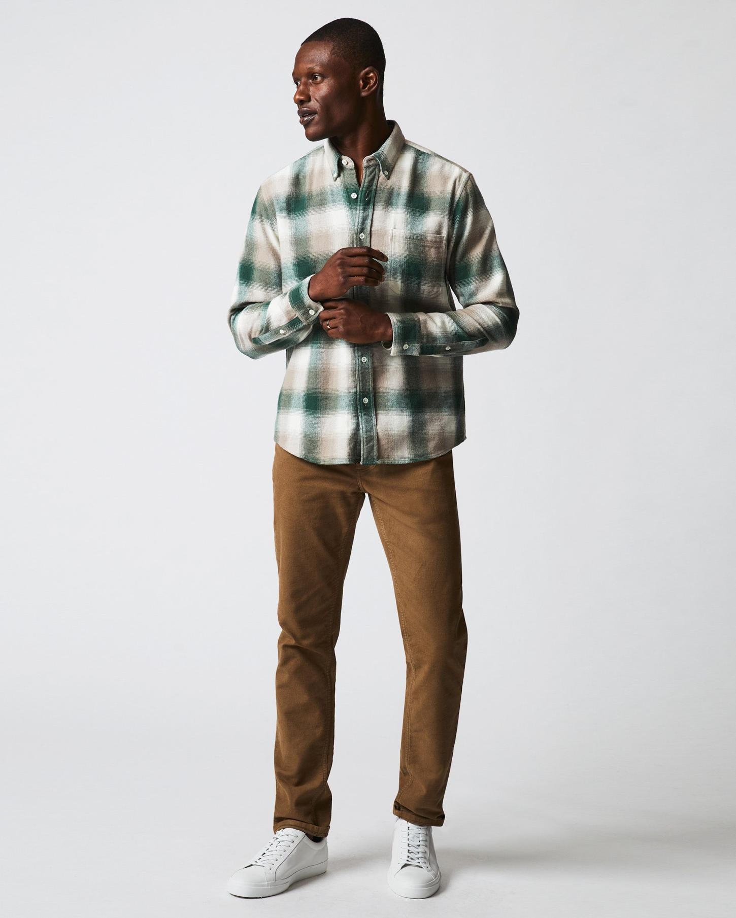 Men Flannel Bold Plaid Tuscumbia Shirt Bd Natural/green | Billy Reid Shirting