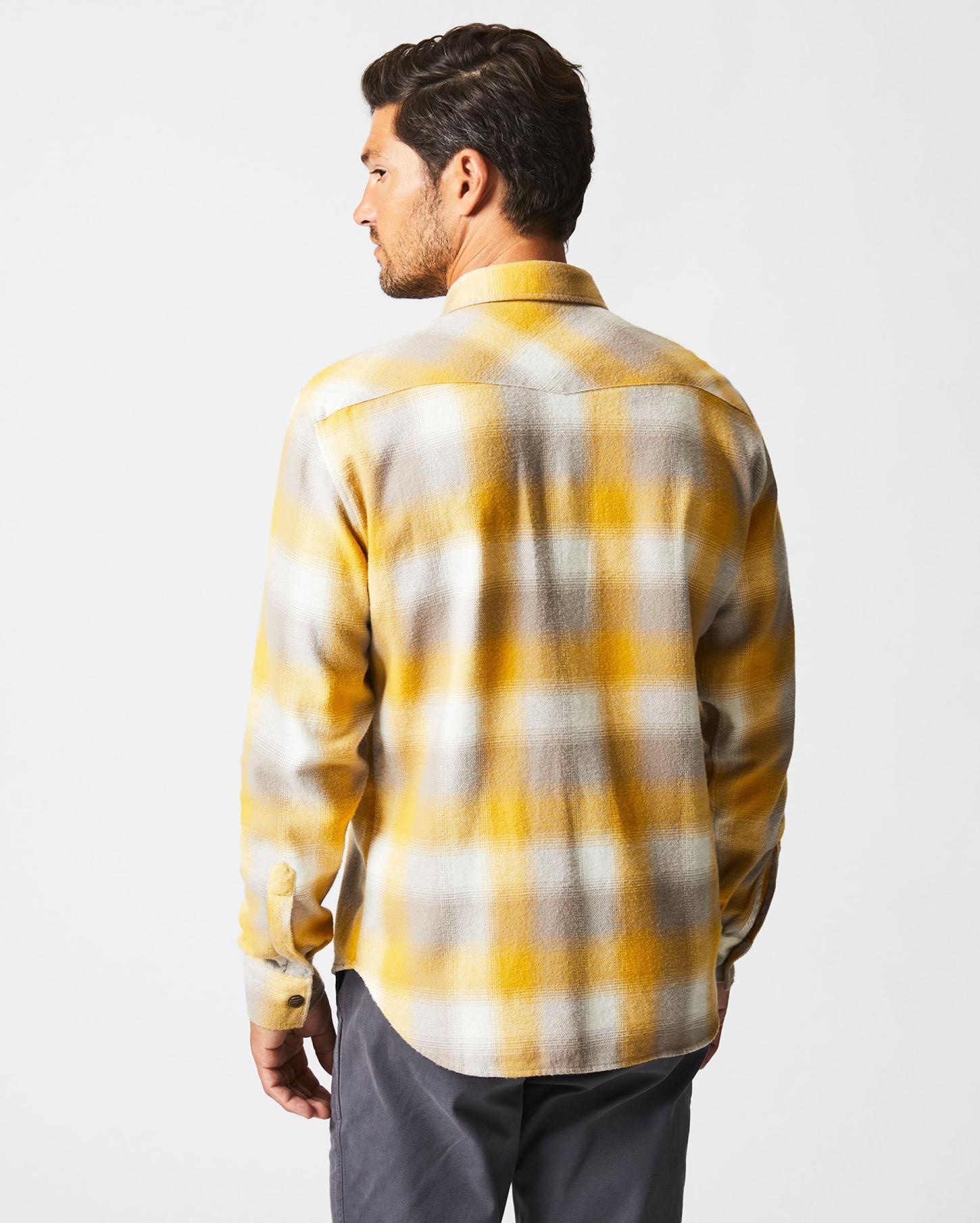Men Flannel Bold Plaid Western Snap Front Shirt Natural/yellow | Billy Reid Shirting