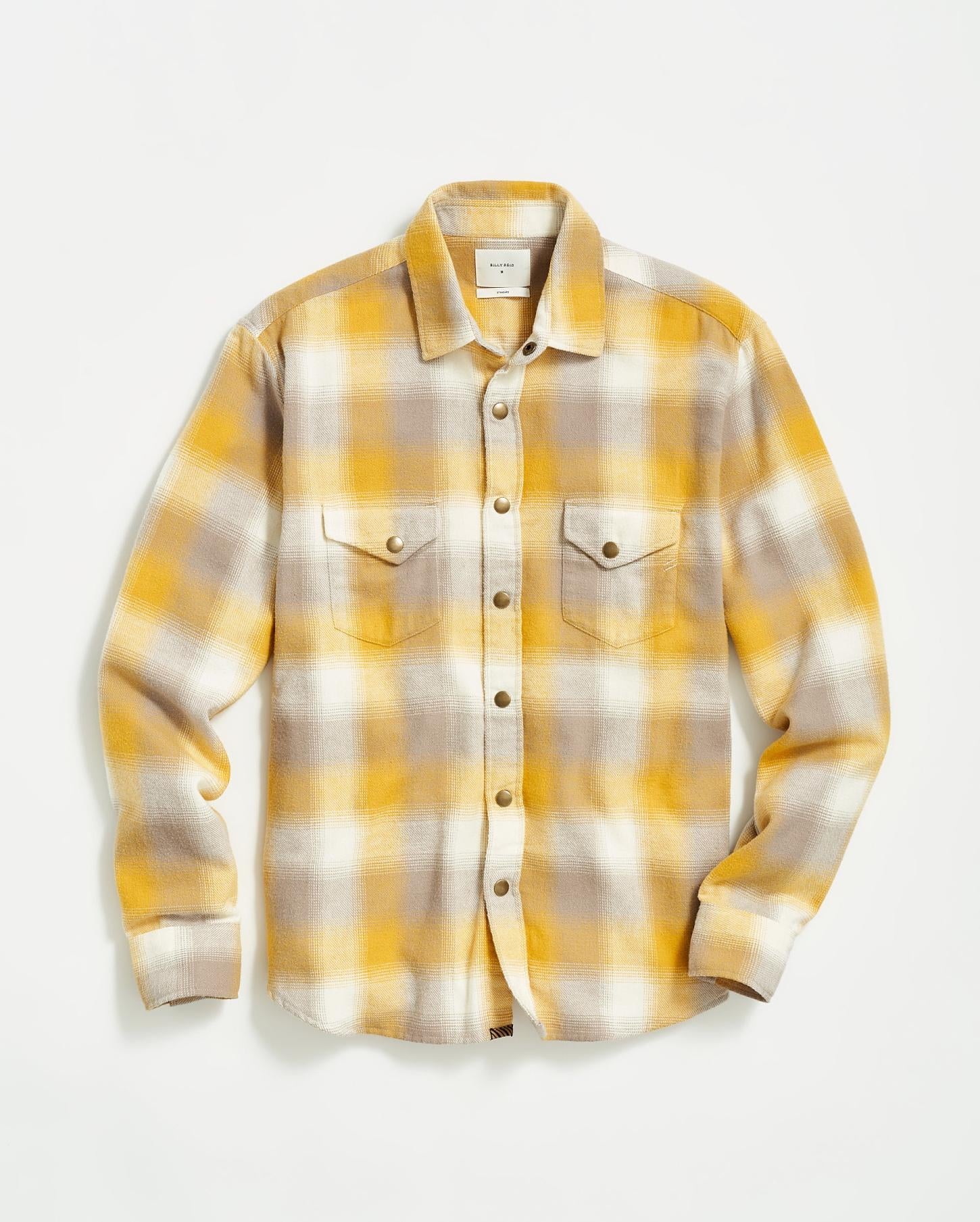 Men Flannel Bold Plaid Western Snap Front Shirt Natural/yellow | Billy Reid Shirting