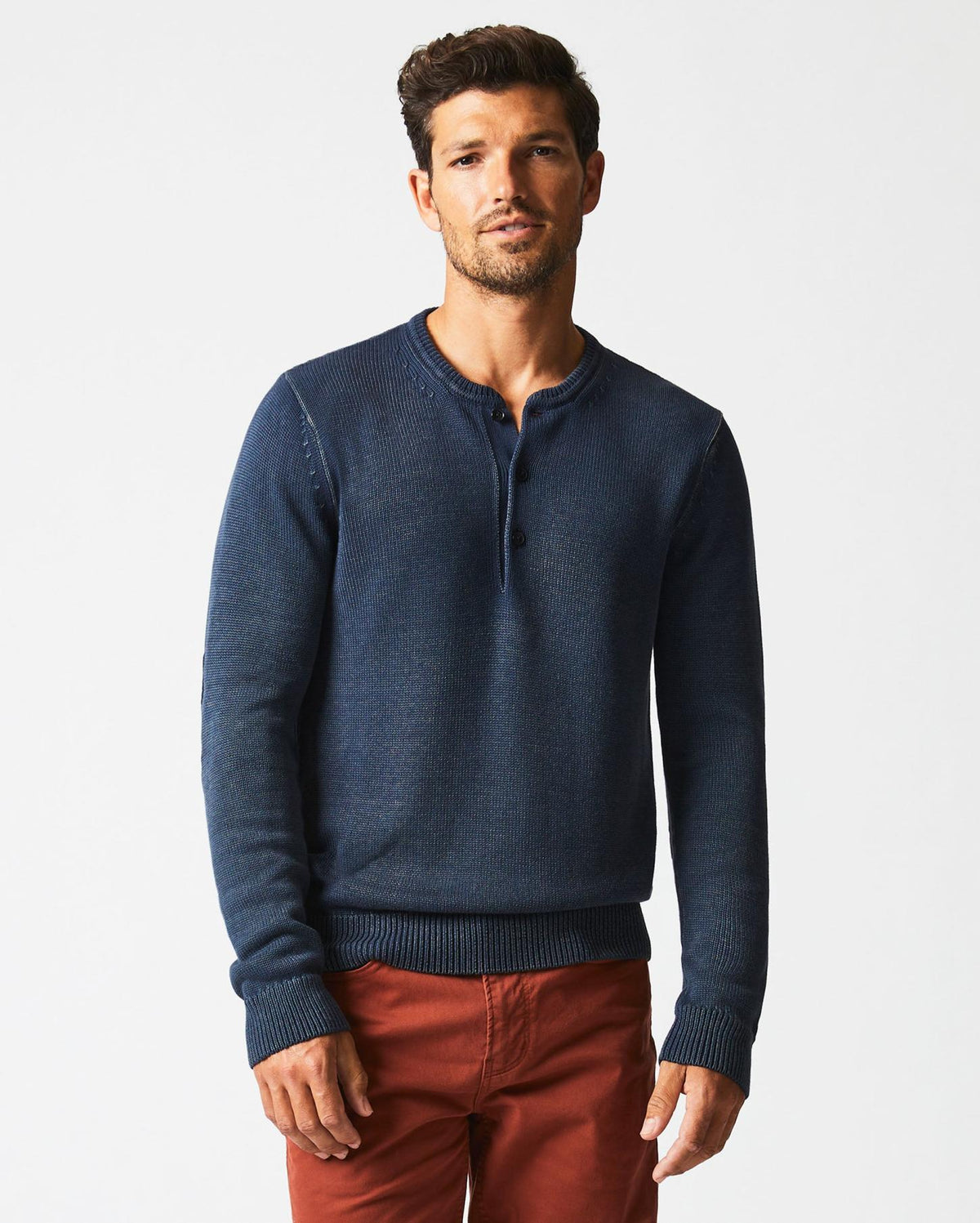 Men Garment Dyed Henley Sweater Carbon Blue | Billy Reid Polos, Tees &amp; Henleys