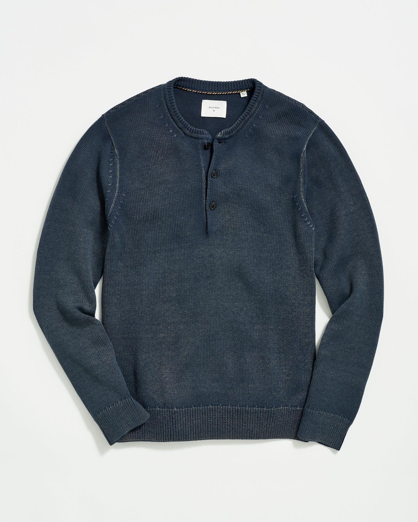 Men Garment Dyed Henley Sweater Carbon Blue | Billy Reid Polos, Tees &amp; Henleys