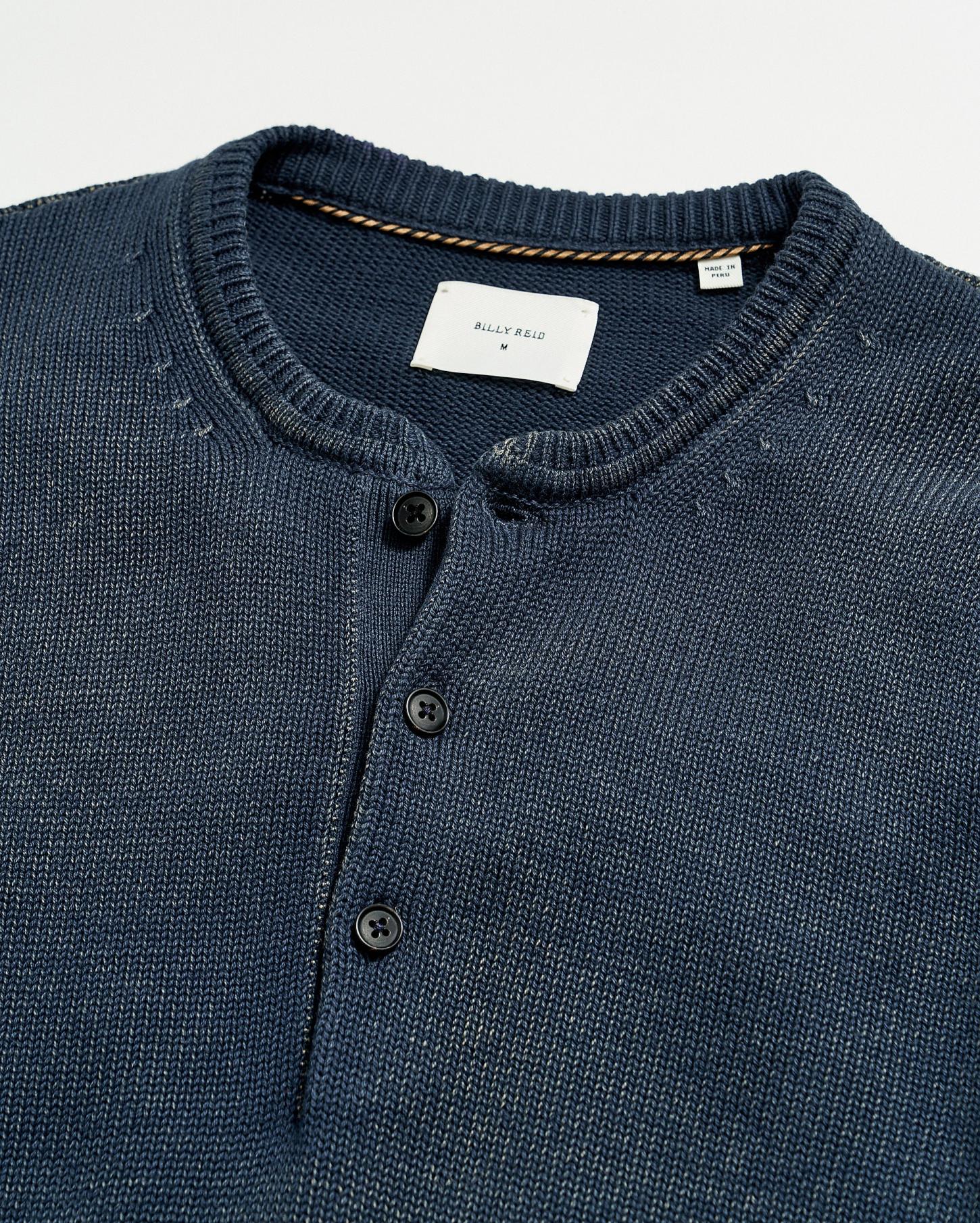 Men Garment Dyed Henley Sweater Carbon Blue | Billy Reid Polos, Tees &amp; Henleys