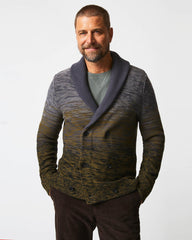 Men Gradient Stripe Cardigan Olive/charcoal | Billy Reid Sweaters &amp; Sweatshirts