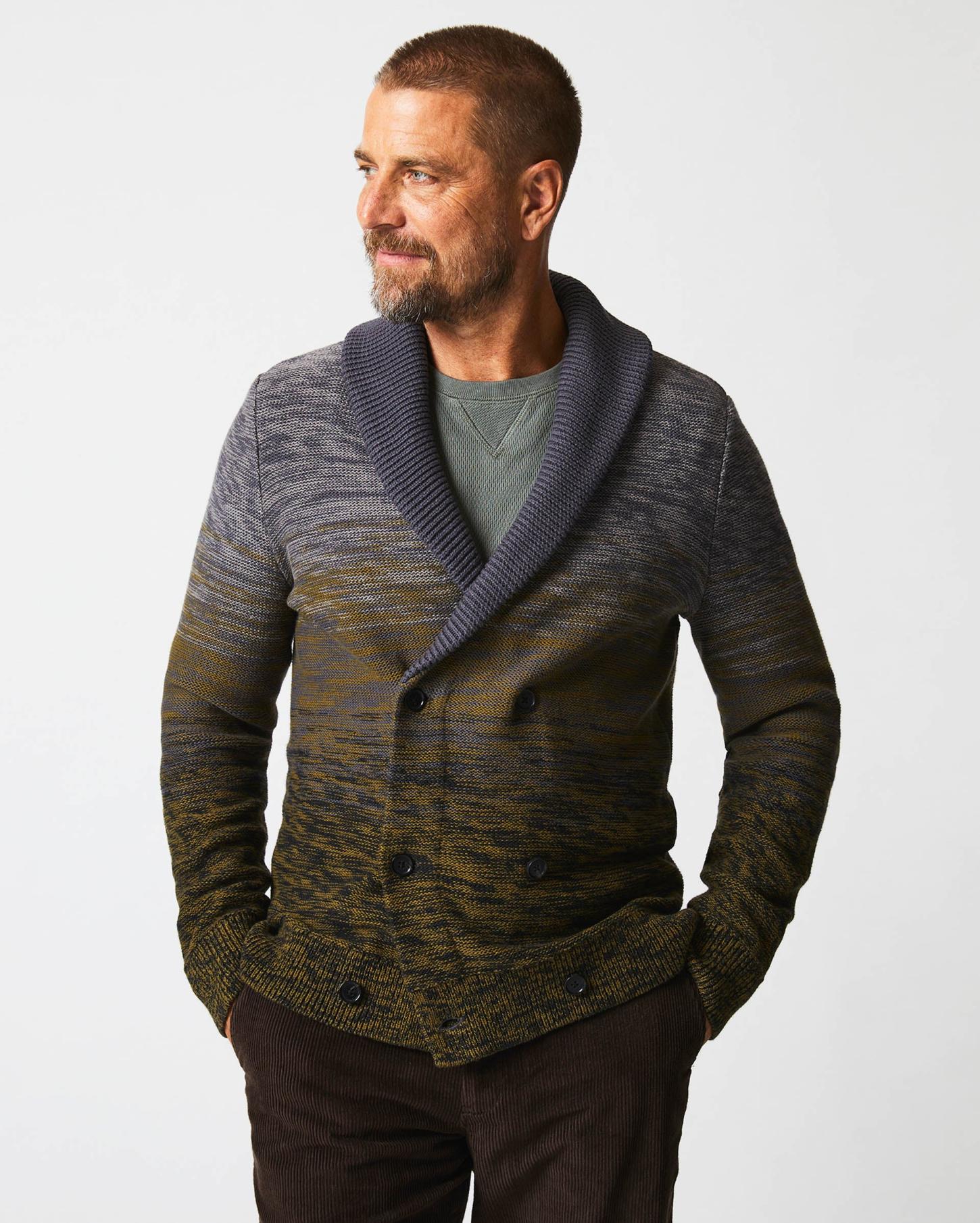Men Gradient Stripe Cardigan Olive/charcoal | Billy Reid Sweaters &amp; Sweatshirts