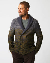 Men Gradient Stripe Cardigan Olive/charcoal | Billy Reid Sweaters &amp; Sweatshirts