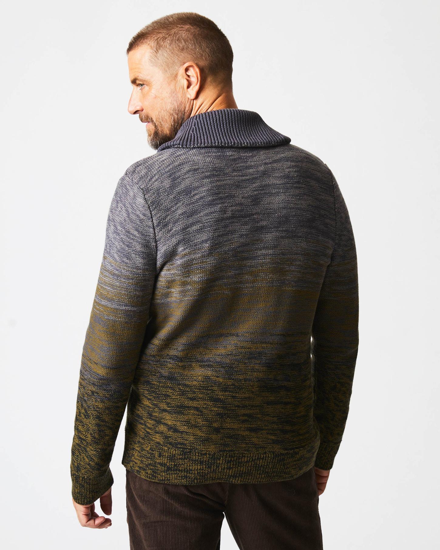Men Gradient Stripe Cardigan Olive/charcoal | Billy Reid Sweaters &amp; Sweatshirts