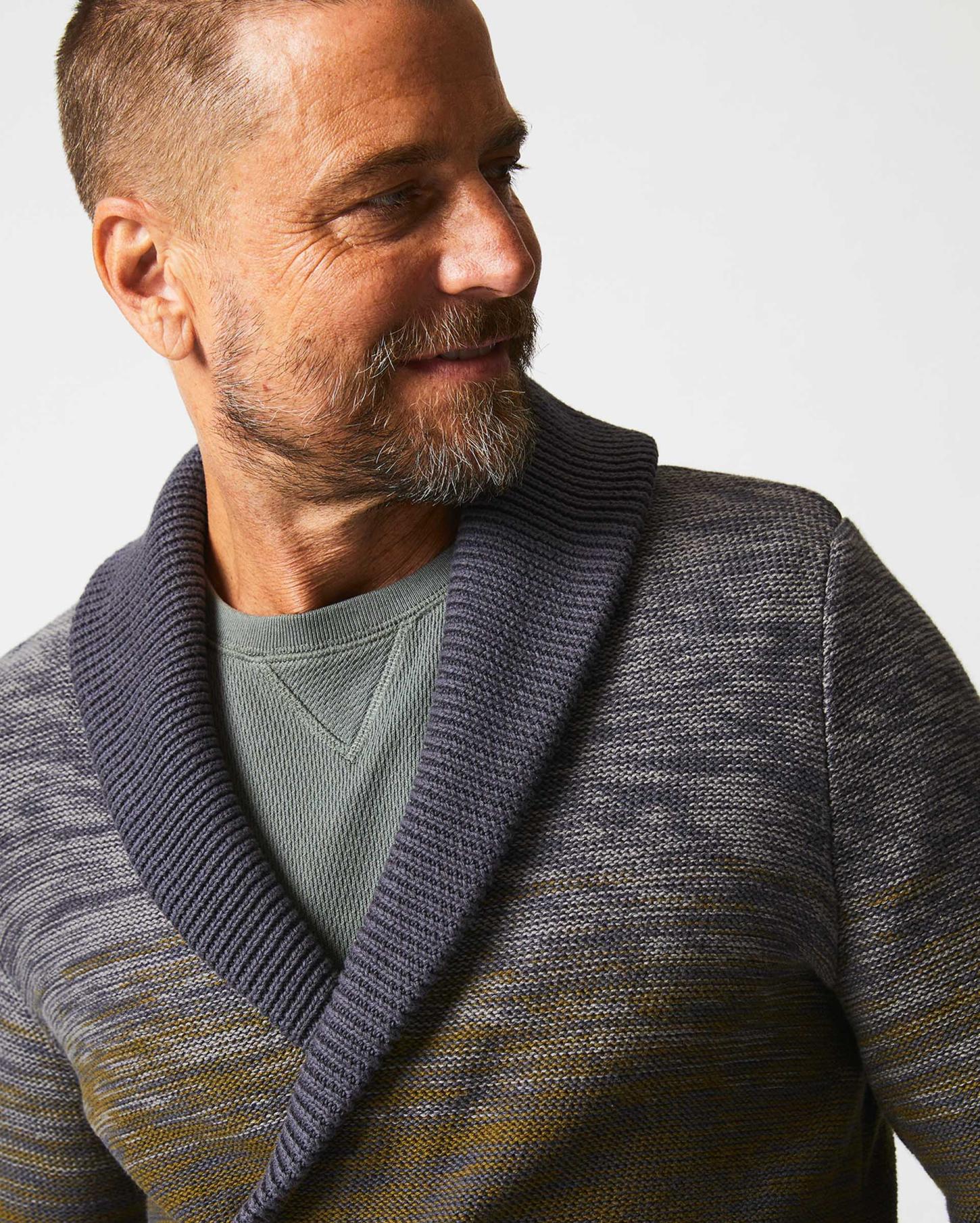 Men Gradient Stripe Cardigan Olive/charcoal | Billy Reid Sweaters &amp; Sweatshirts