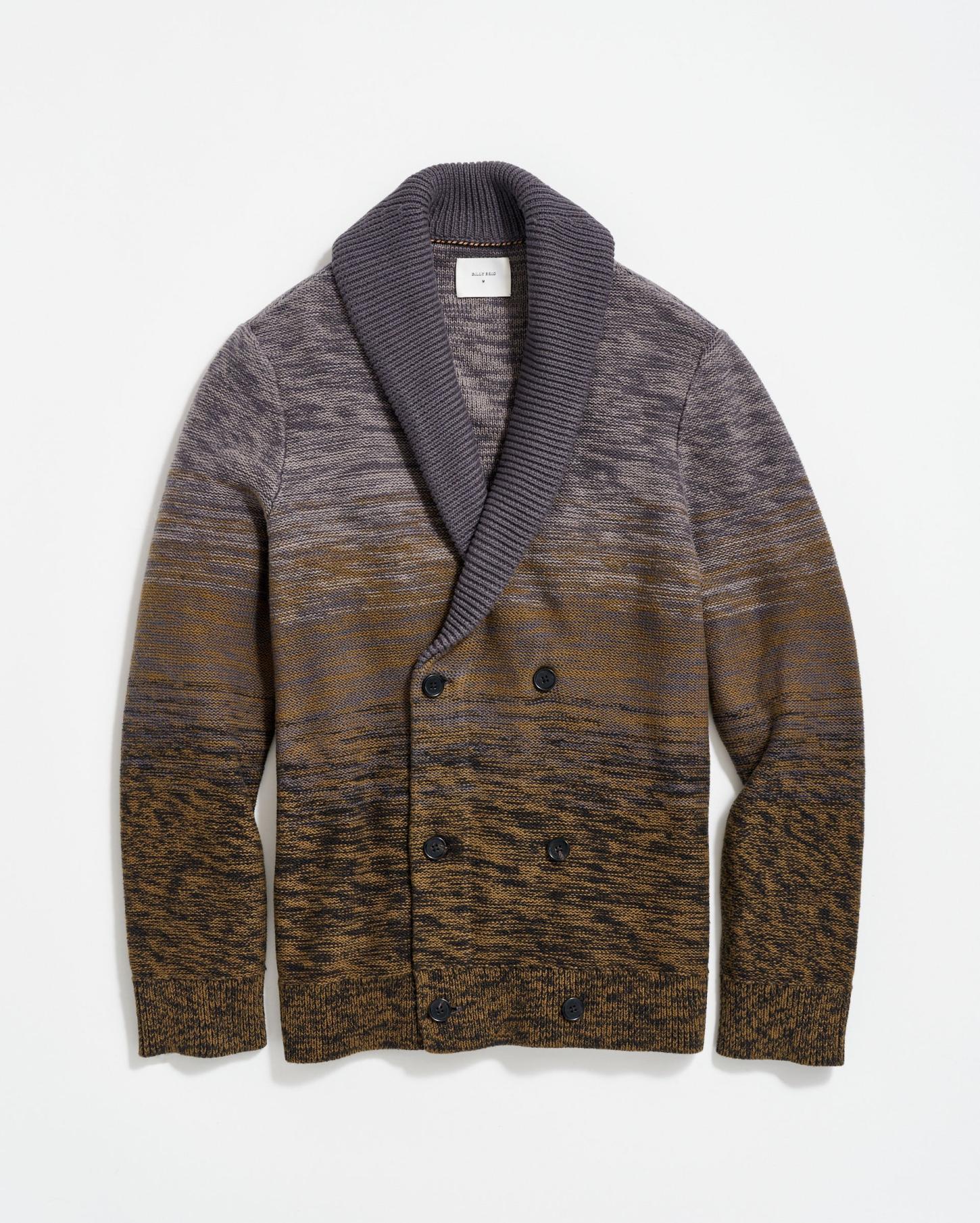 Men Gradient Stripe Cardigan Olive/charcoal | Billy Reid Sweaters &amp; Sweatshirts