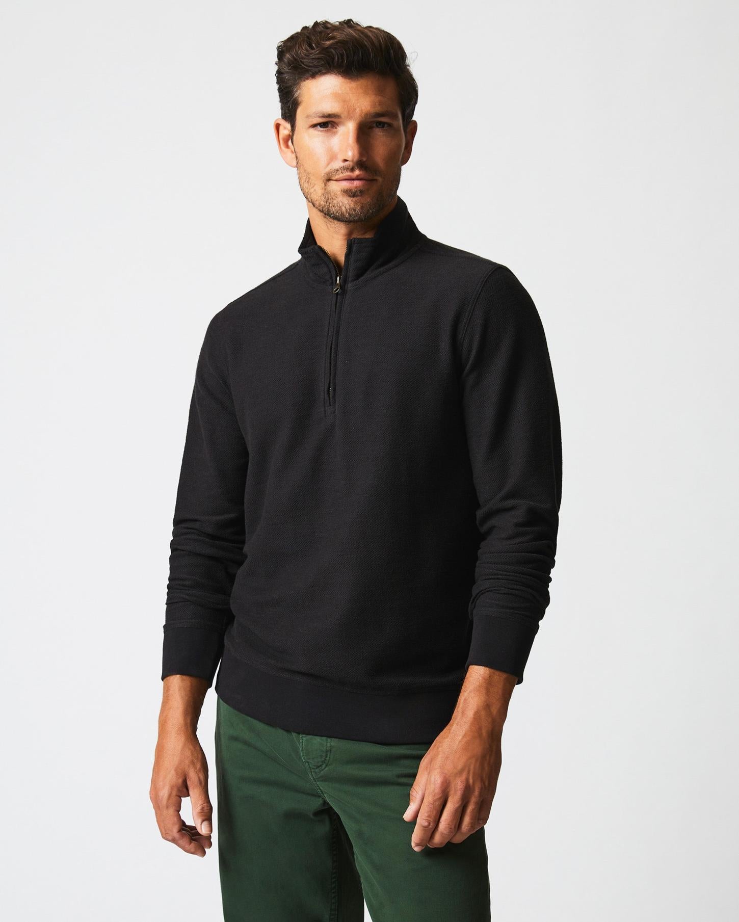 Men Herringbone Half Zip Black | Billy Reid Sweaters &amp; Sweatshirts