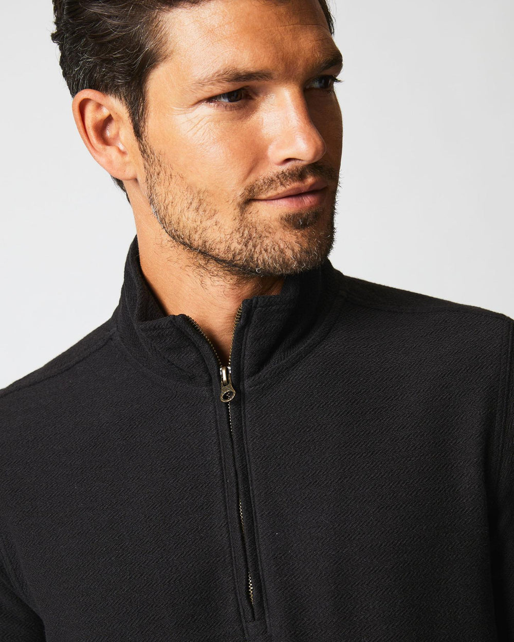 Men Herringbone Half Zip Black | Billy Reid Sweaters &amp; Sweatshirts