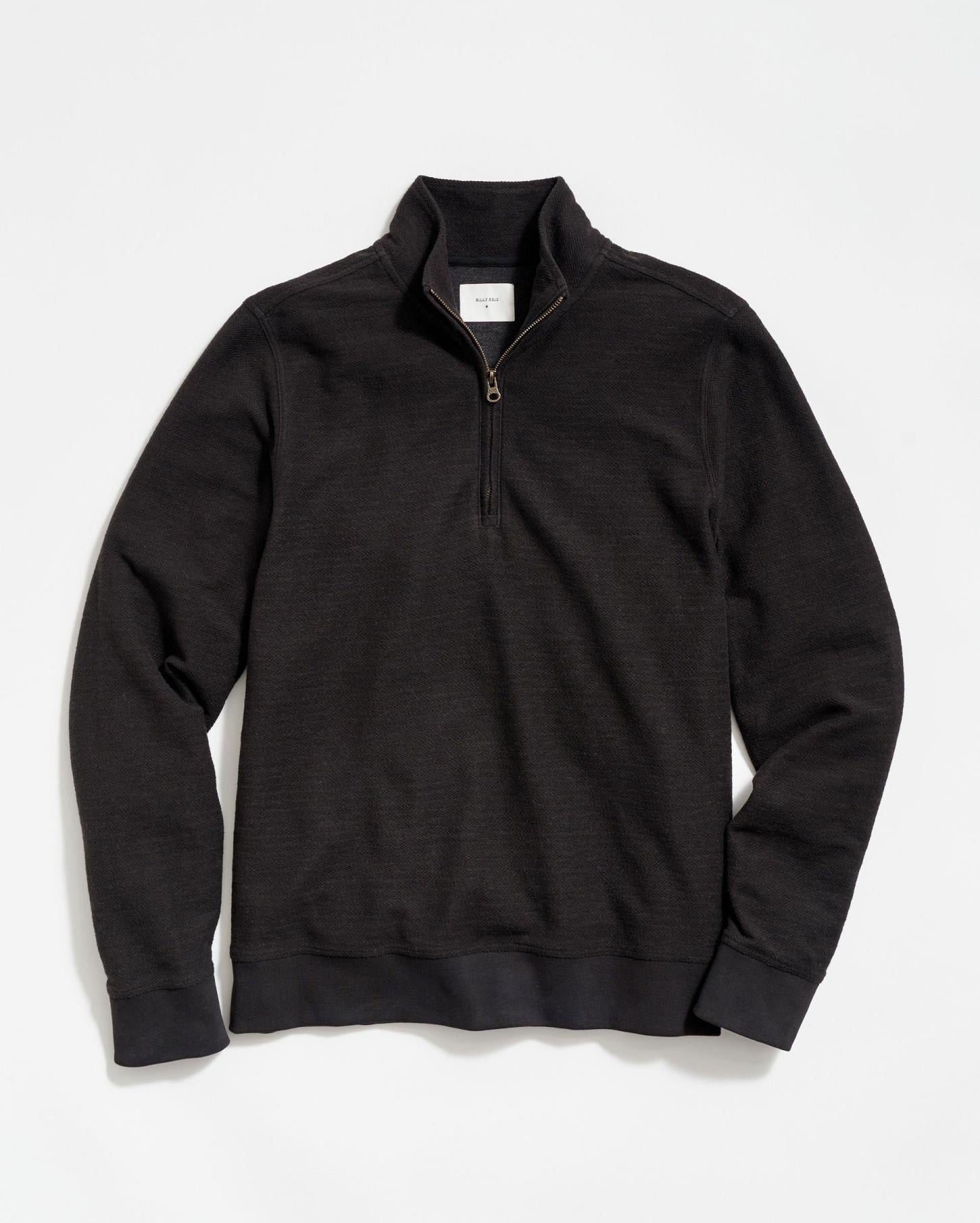 Men Herringbone Half Zip Black | Billy Reid Sweaters &amp; Sweatshirts