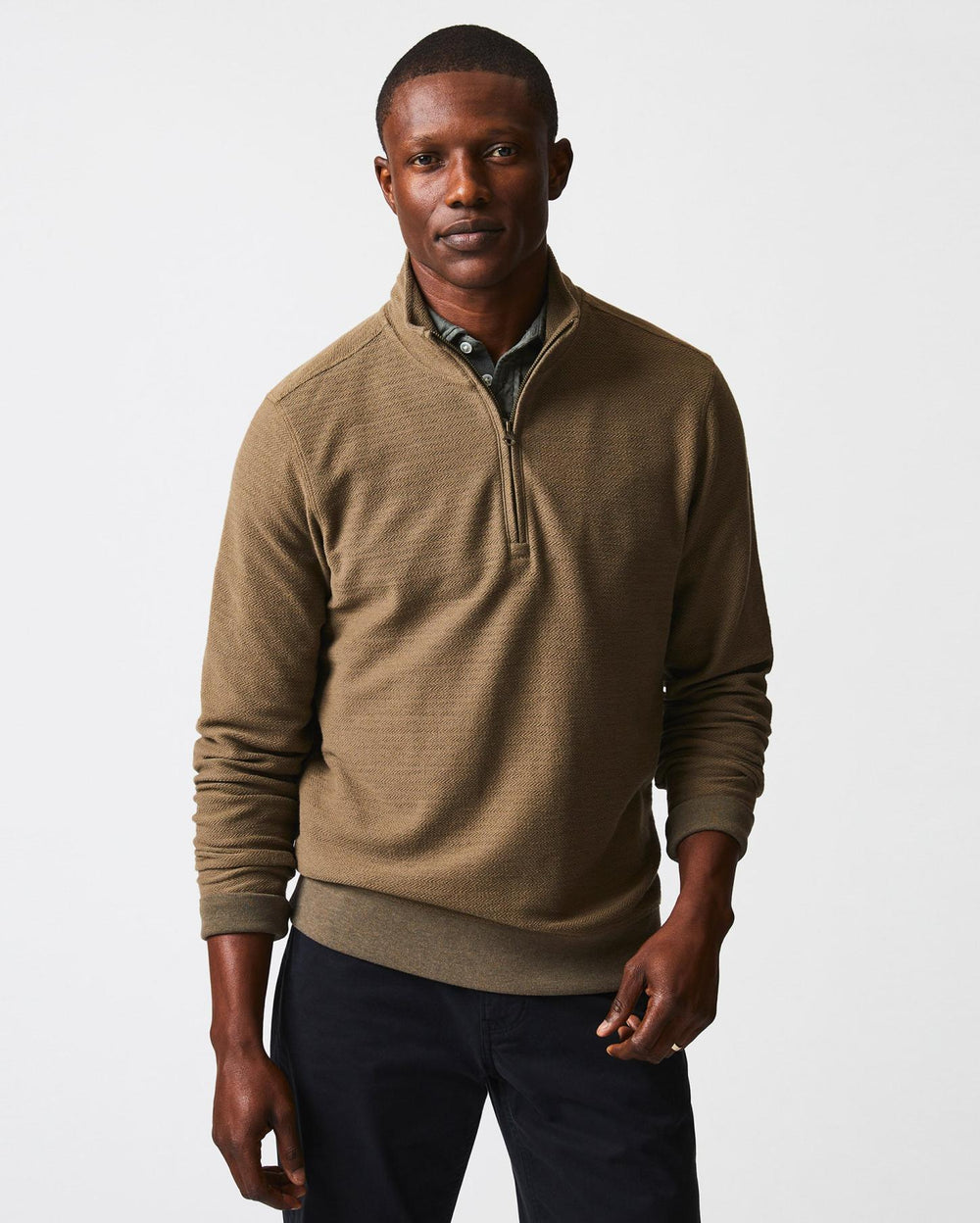 Men Herringbone Half Zip Moss Green | Billy Reid Sweaters &amp; Sweatshirts