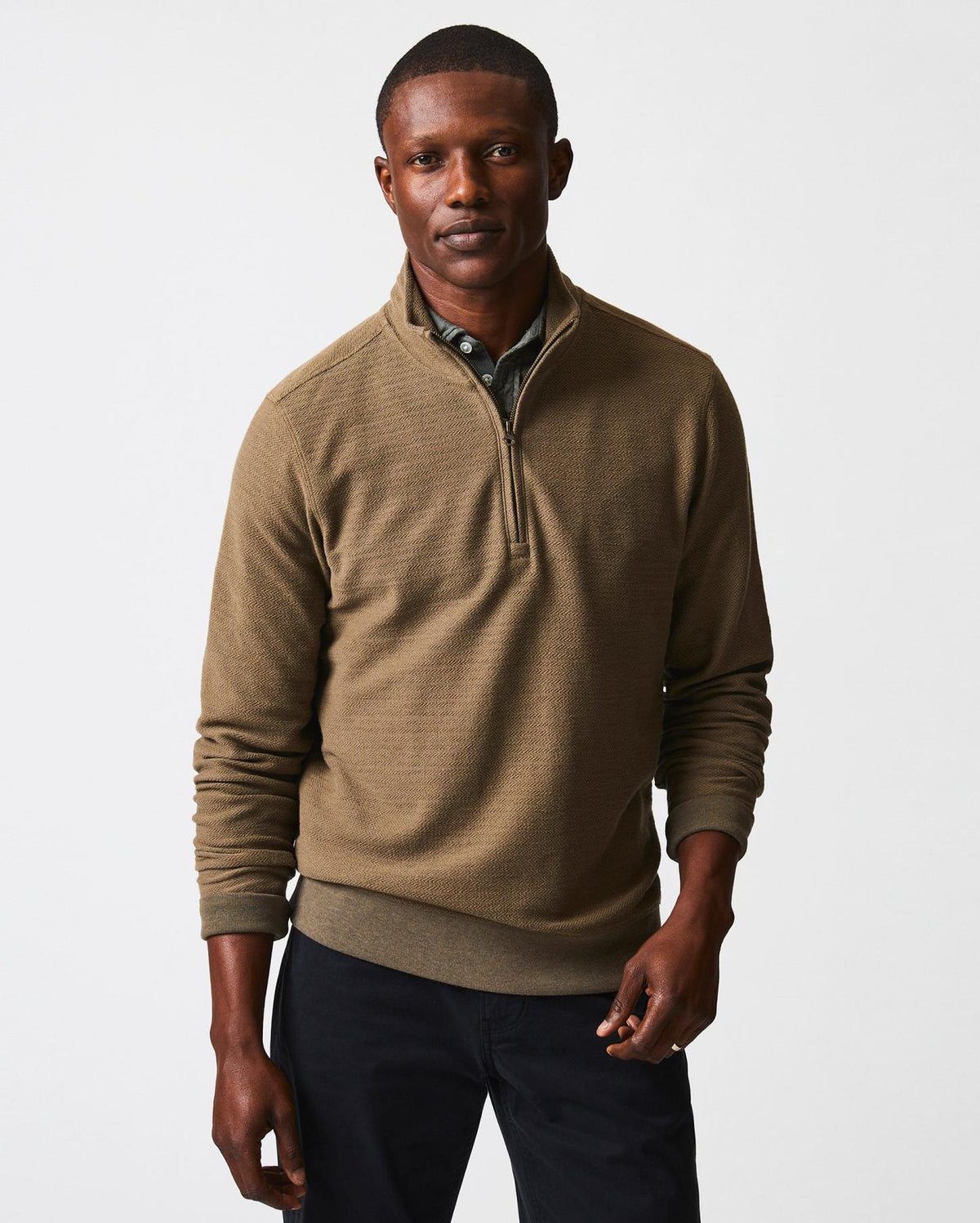 Men Herringbone Half Zip Moss Green | Billy Reid Sweaters &amp; Sweatshirts