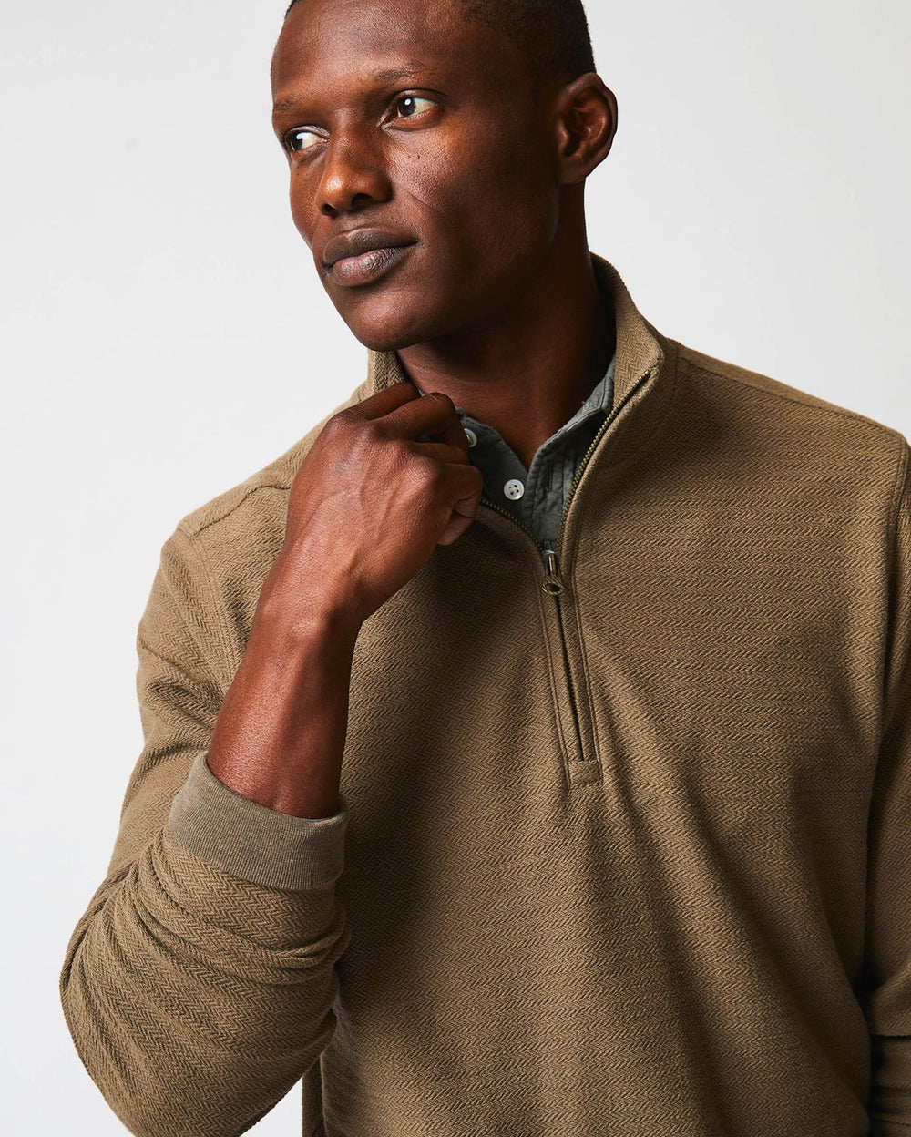 Men Herringbone Half Zip Moss Green | Billy Reid Sweaters &amp; Sweatshirts
