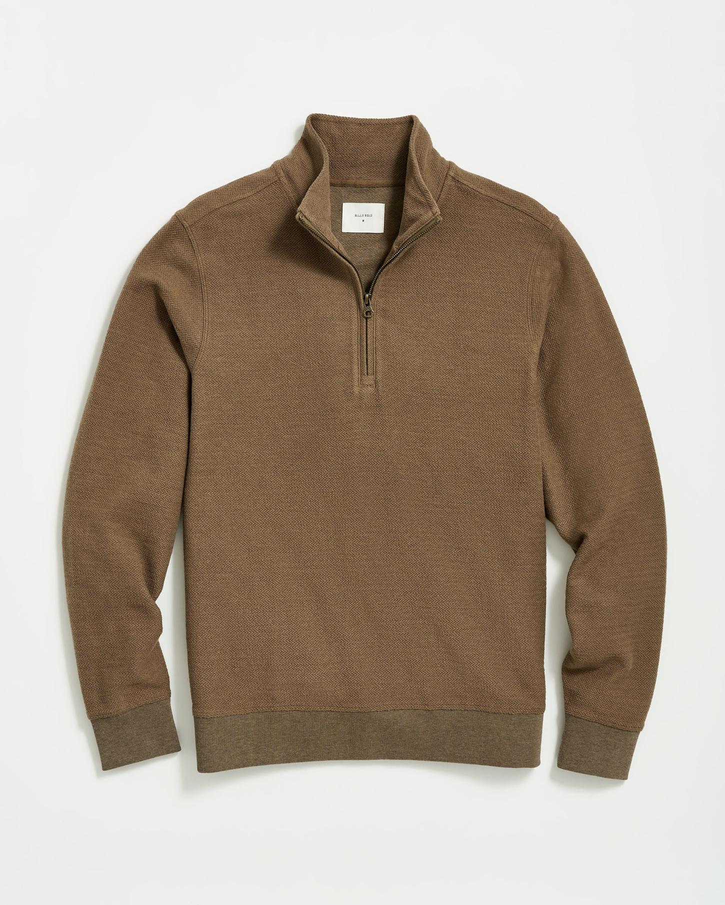 Men Herringbone Half Zip Moss Green | Billy Reid Sweaters &amp; Sweatshirts