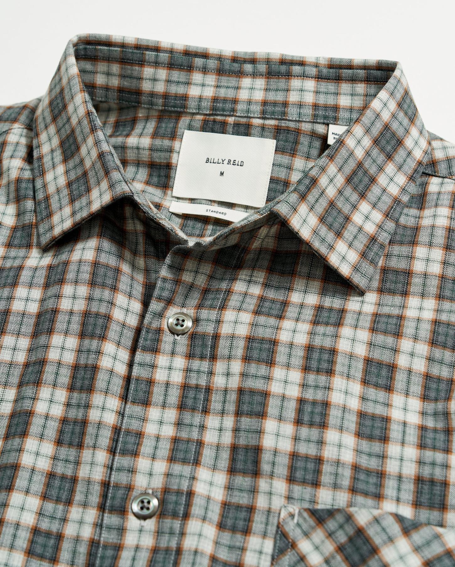 Men Herringbone Plaid John T Shirt Grey/tan | Billy Reid Shirting