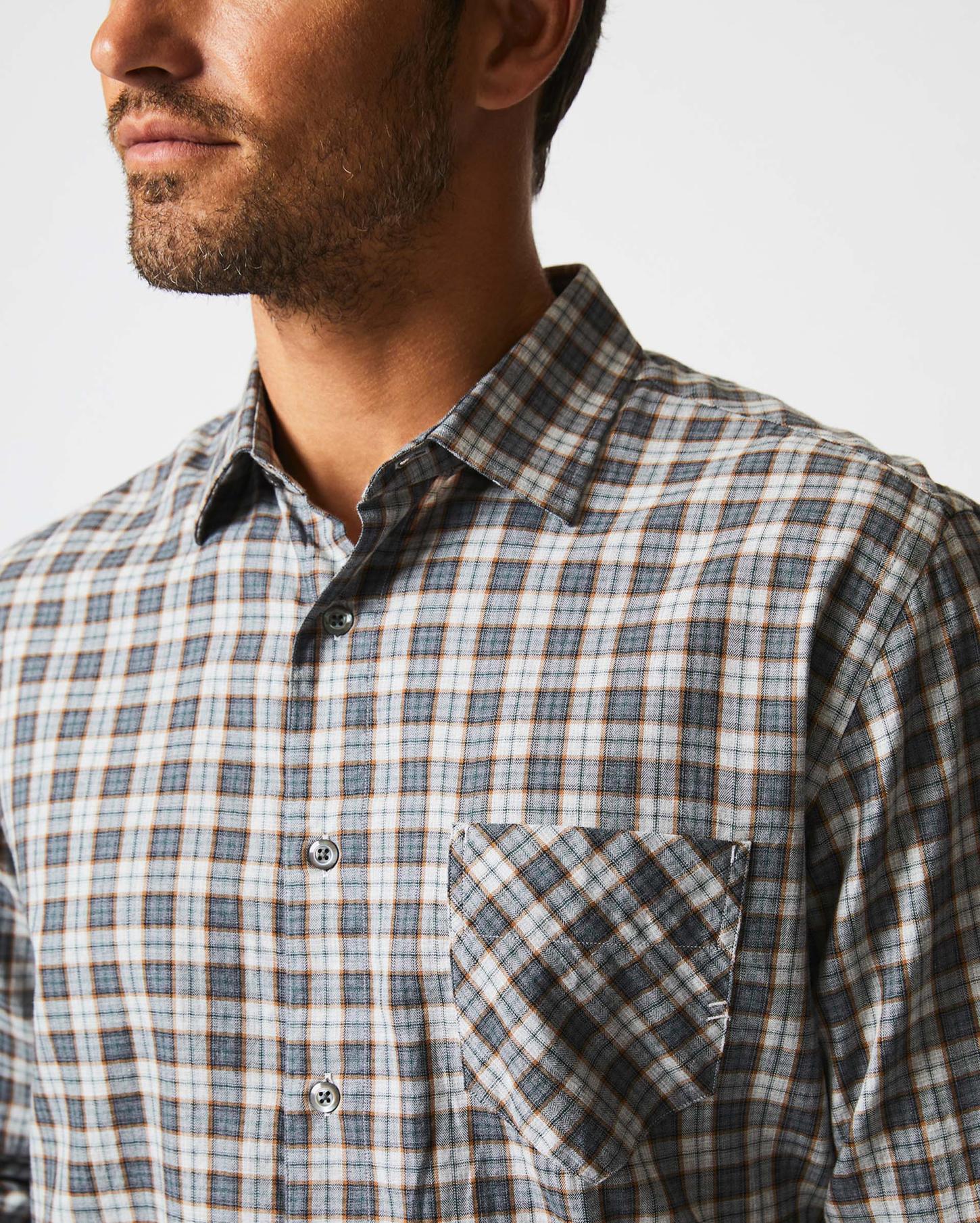 Men Herringbone Plaid John T Shirt Grey/tan | Billy Reid Shirting