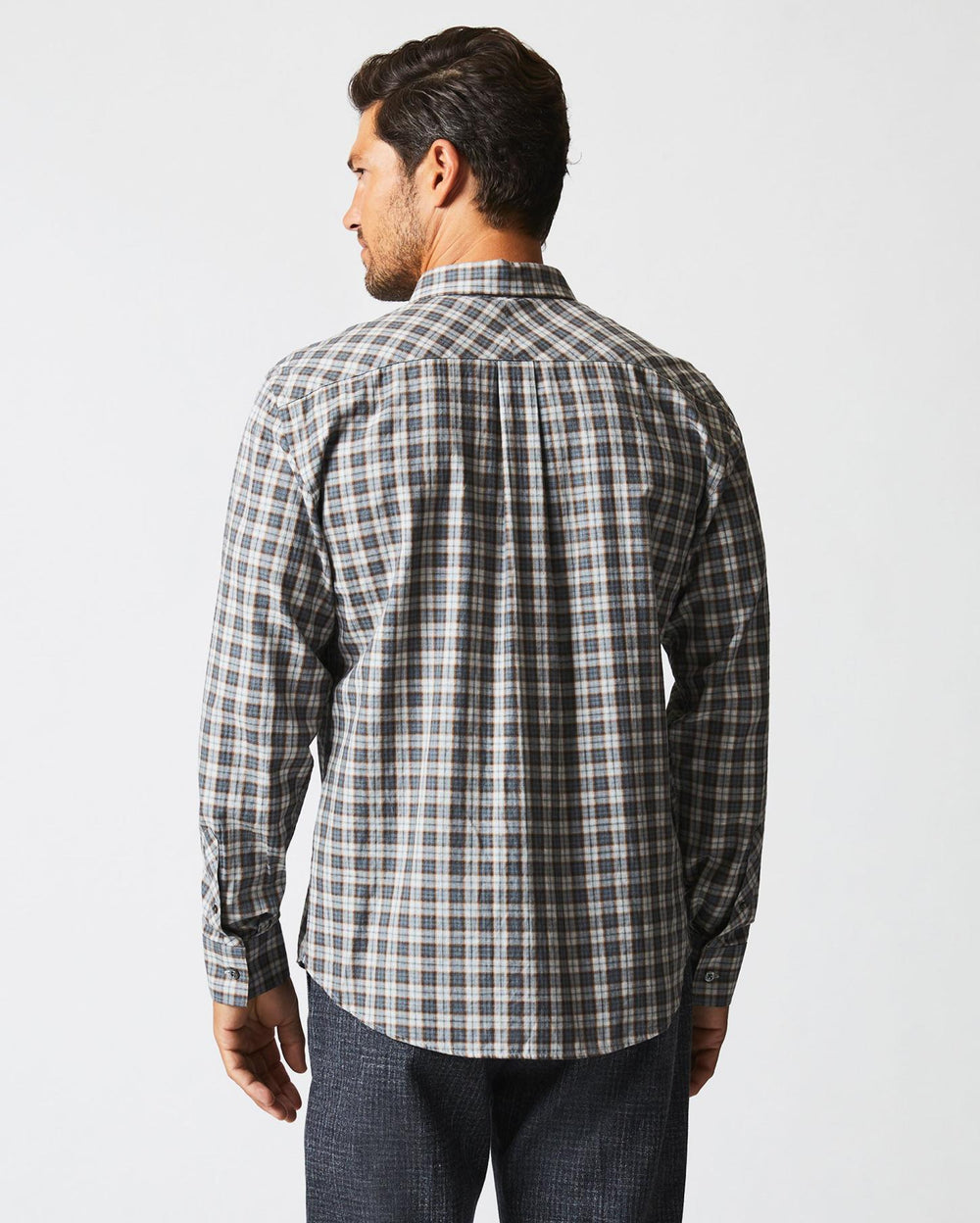 Men Herringbone Plaid John T Shirt Grey/tan | Billy Reid Shirting