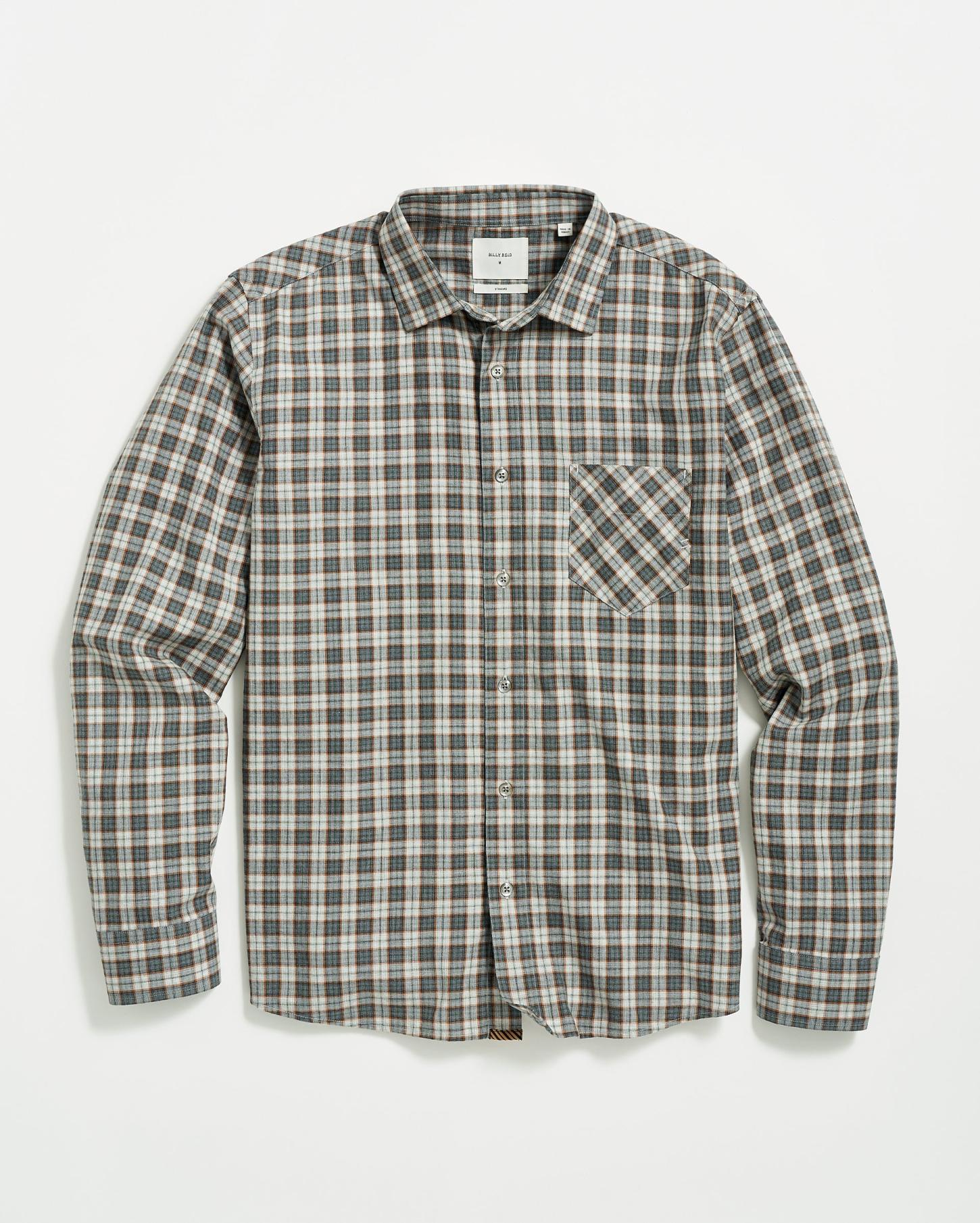 Men Herringbone Plaid John T Shirt Grey/tan | Billy Reid Shirting