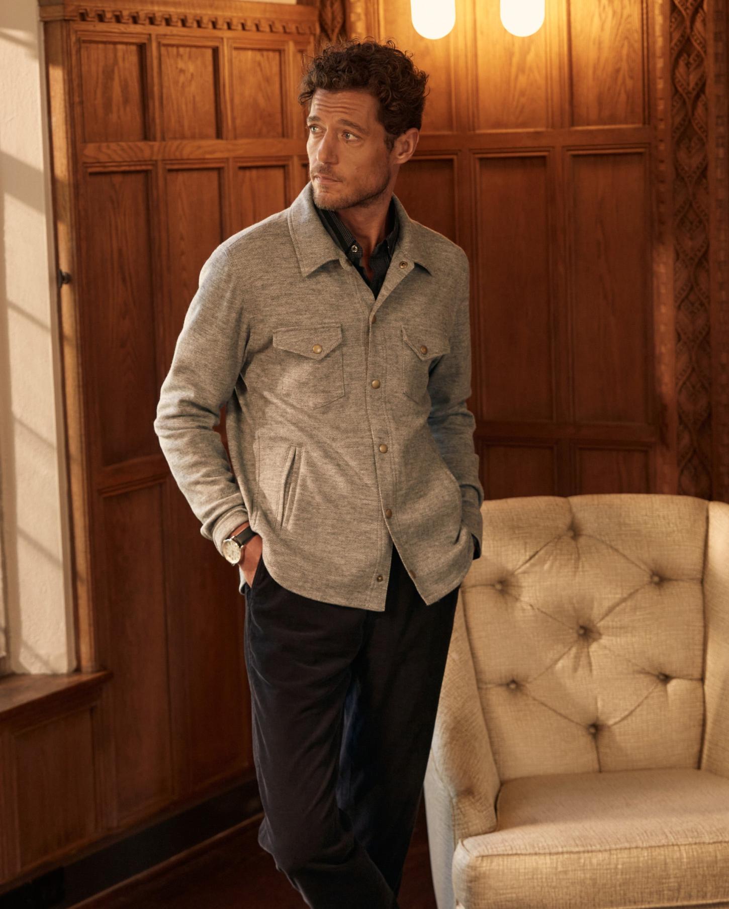 Men Herringbone Wool Shirt Jacket Medium Grey | Billy Reid Shirting