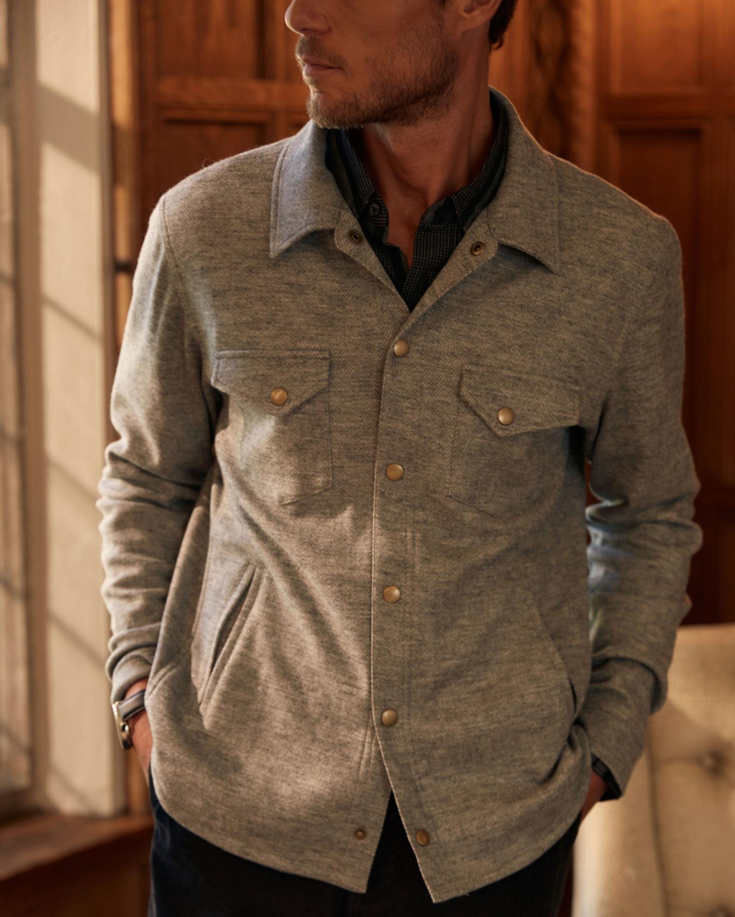 Men Herringbone Wool Shirt Jacket Medium Grey | Billy Reid Shirting