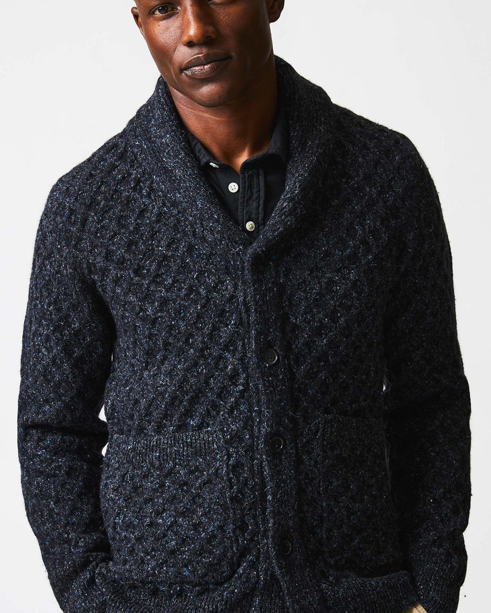 Men Honeycomb Cardigan Charcoal | Billy Reid Sweaters &amp; Sweatshirts