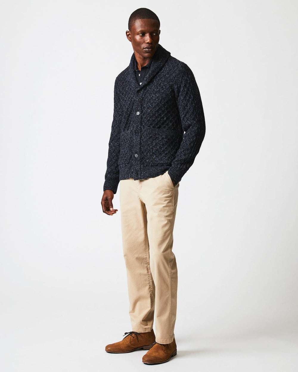 Men Honeycomb Cardigan Charcoal | Billy Reid Sweaters &amp; Sweatshirts