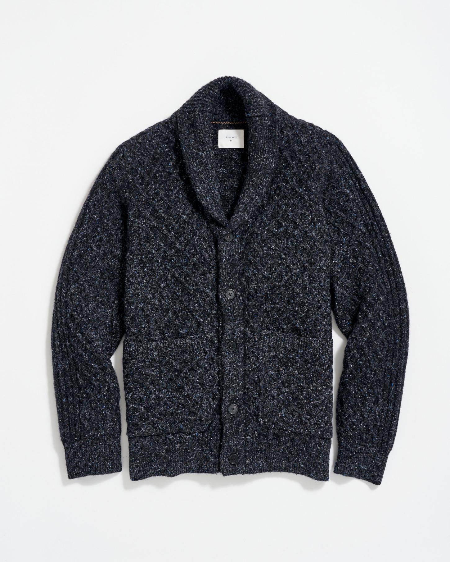 Men Honeycomb Cardigan Charcoal | Billy Reid Sweaters &amp; Sweatshirts