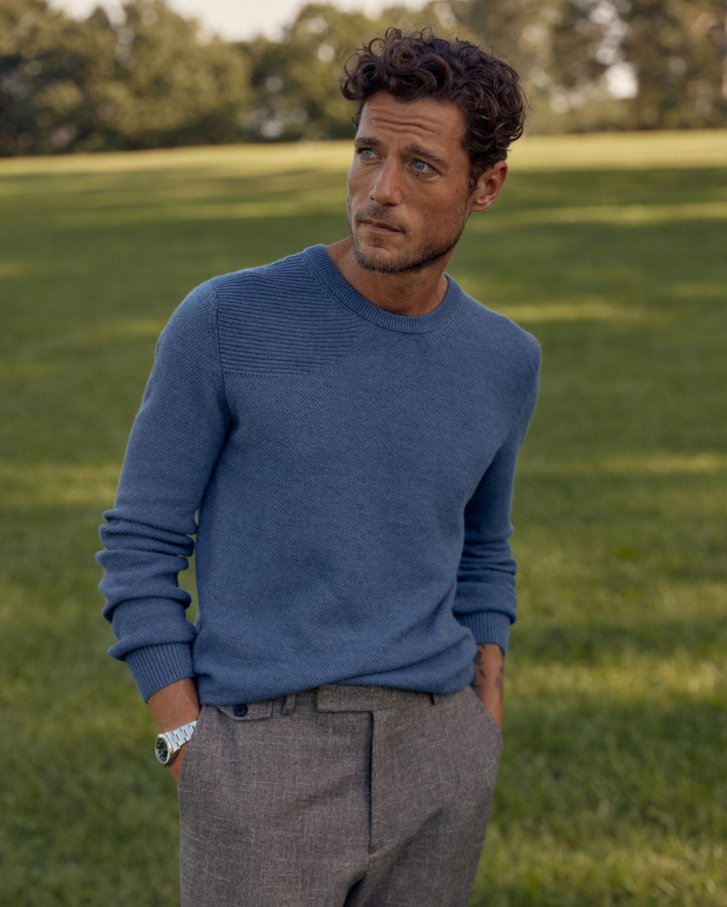 Men Hunting Sweater Denim Blue | Billy Reid Sweaters &amp; Sweatshirts