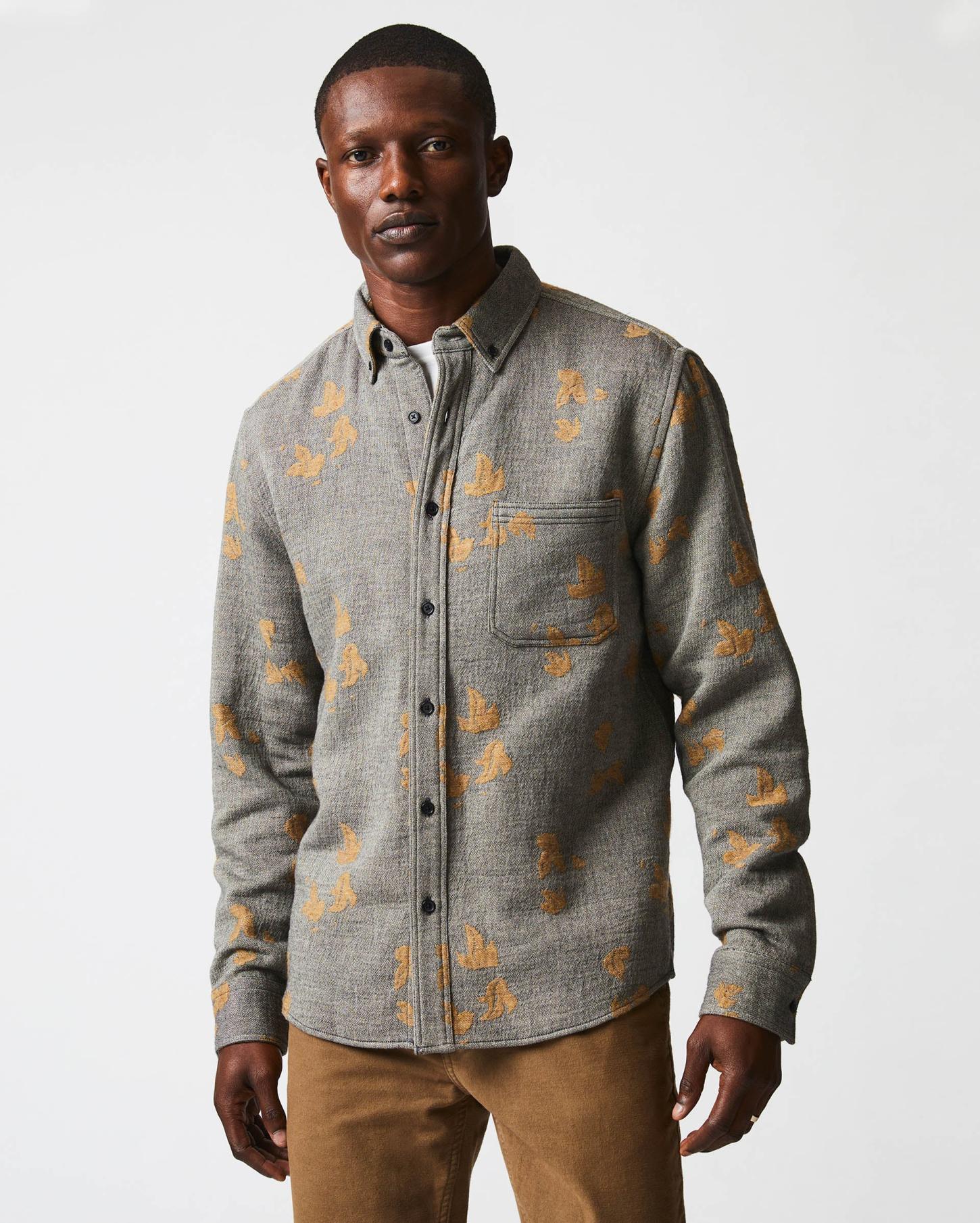 Men Kudzu Jacquard Overshirt Grey/camel | Billy Reid Shirting