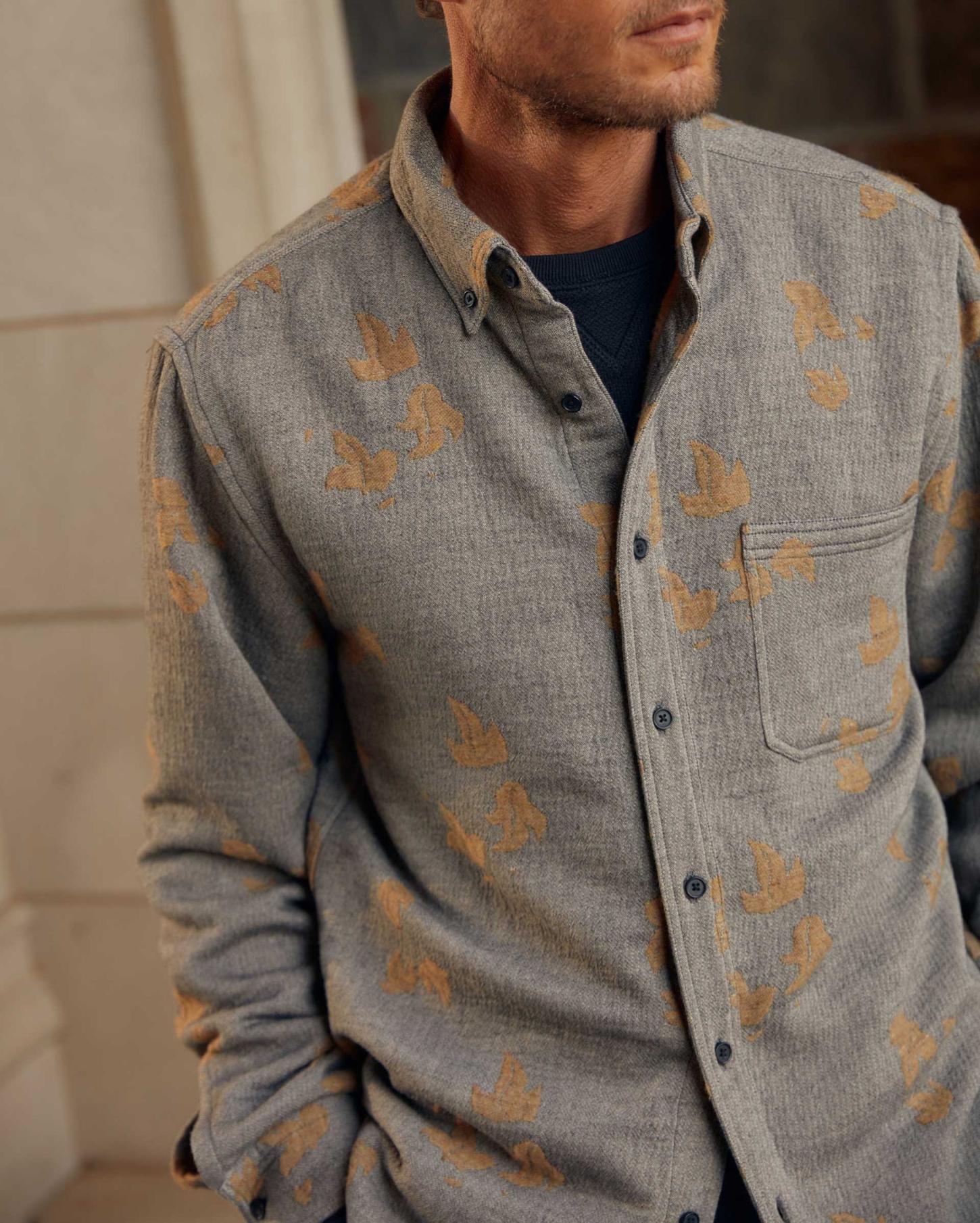 Men Kudzu Jacquard Overshirt Grey/camel | Billy Reid Shirting