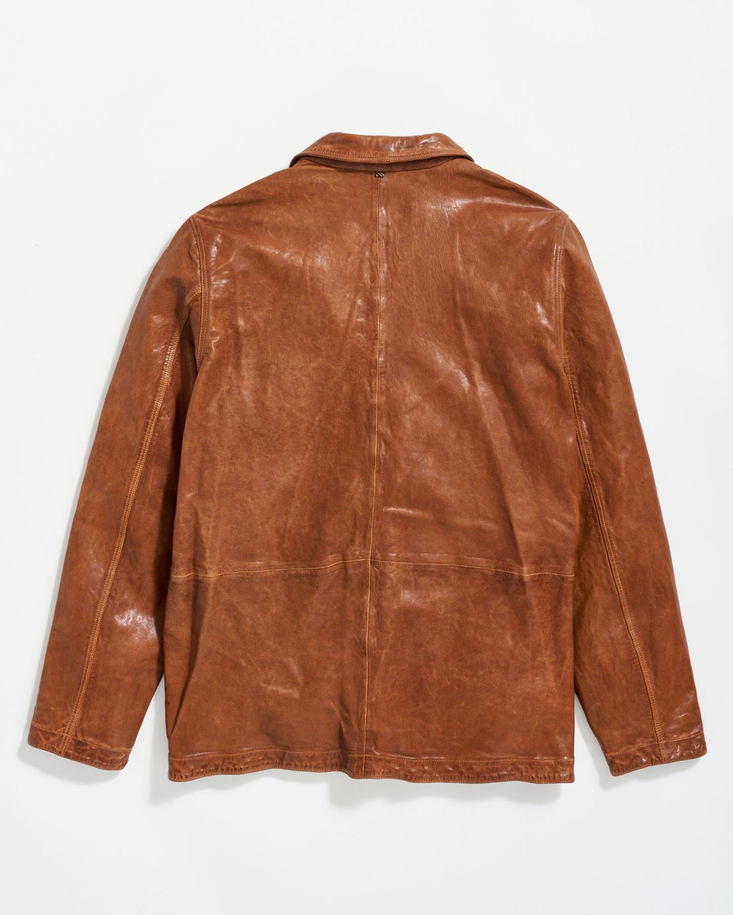 Men Leather Chore Coat Cognac | Billy Reid Jackets &amp; Outerwear