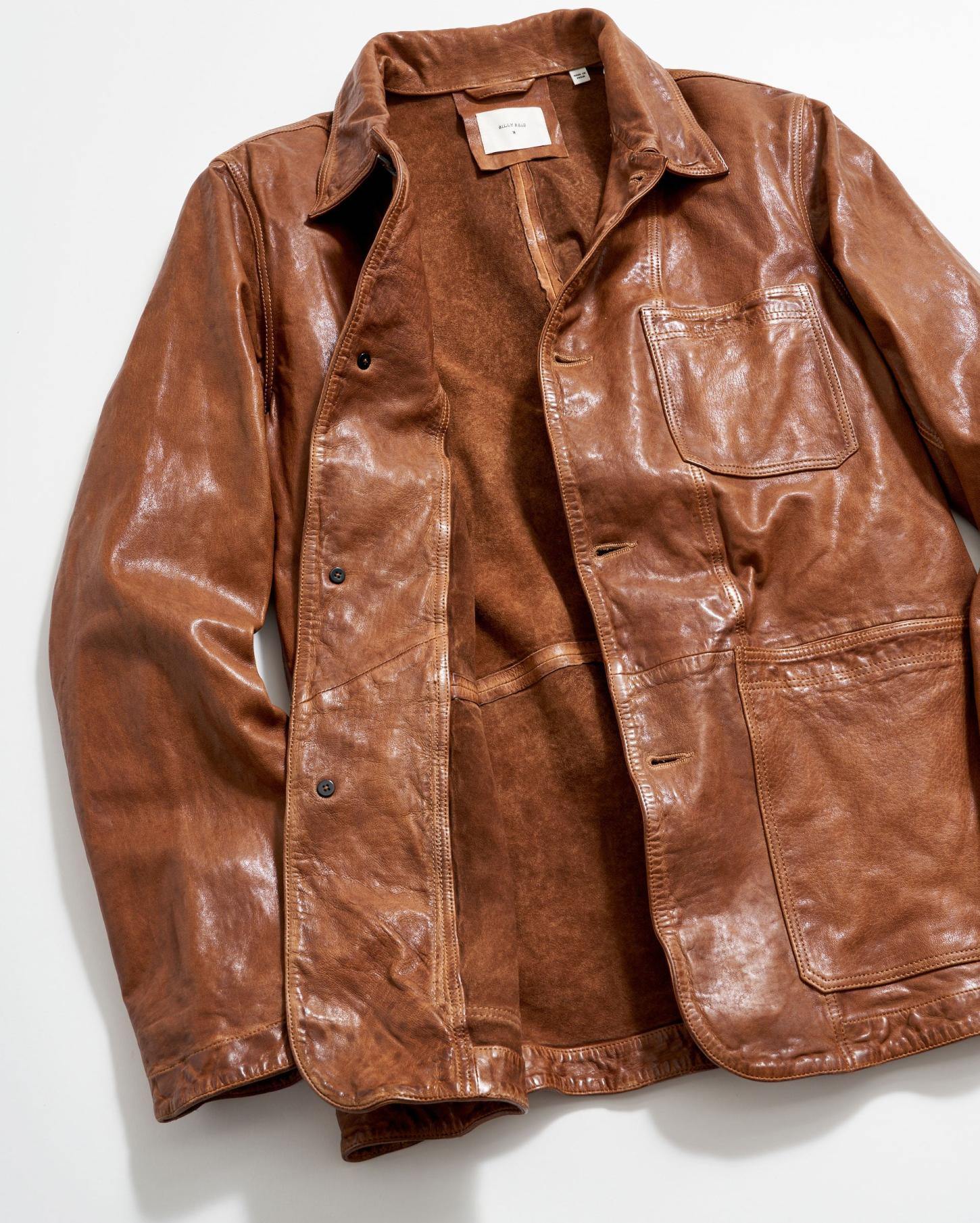 Men Leather Chore Coat Cognac | Billy Reid Jackets &amp; Outerwear