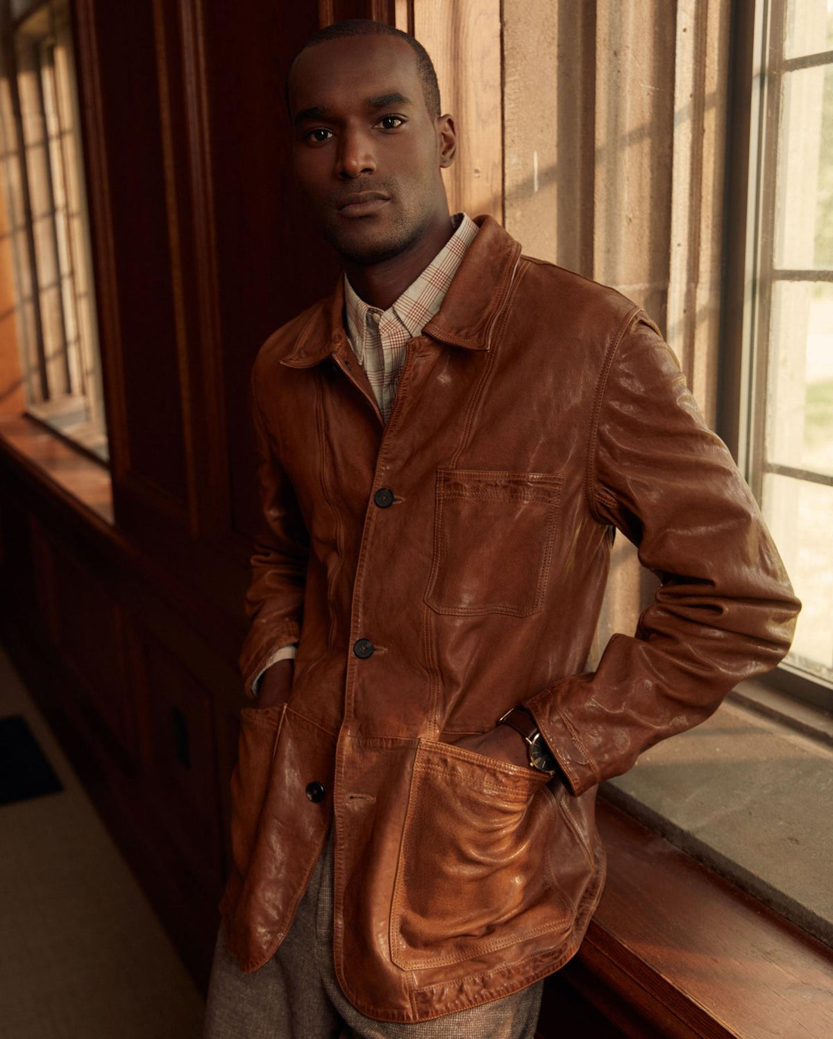 Men Leather Chore Coat Cognac | Billy Reid Jackets &amp; Outerwear