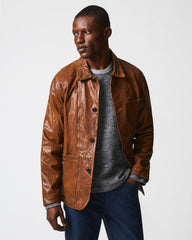 Men Leather Chore Coat Cognac | Billy Reid Jackets &amp; Outerwear