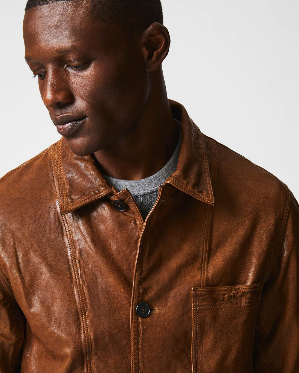 Men Leather Chore Coat Cognac | Billy Reid Jackets &amp; Outerwear