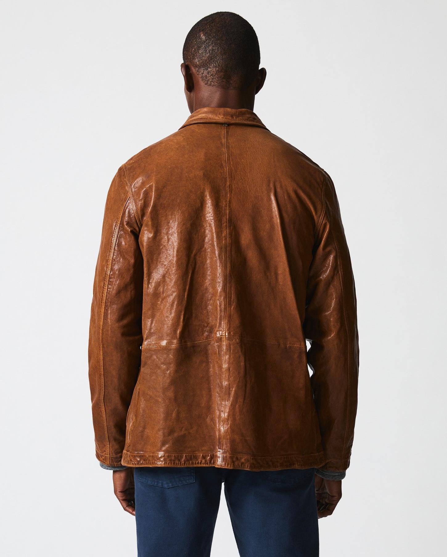 Men Leather Chore Coat Cognac | Billy Reid Jackets &amp; Outerwear