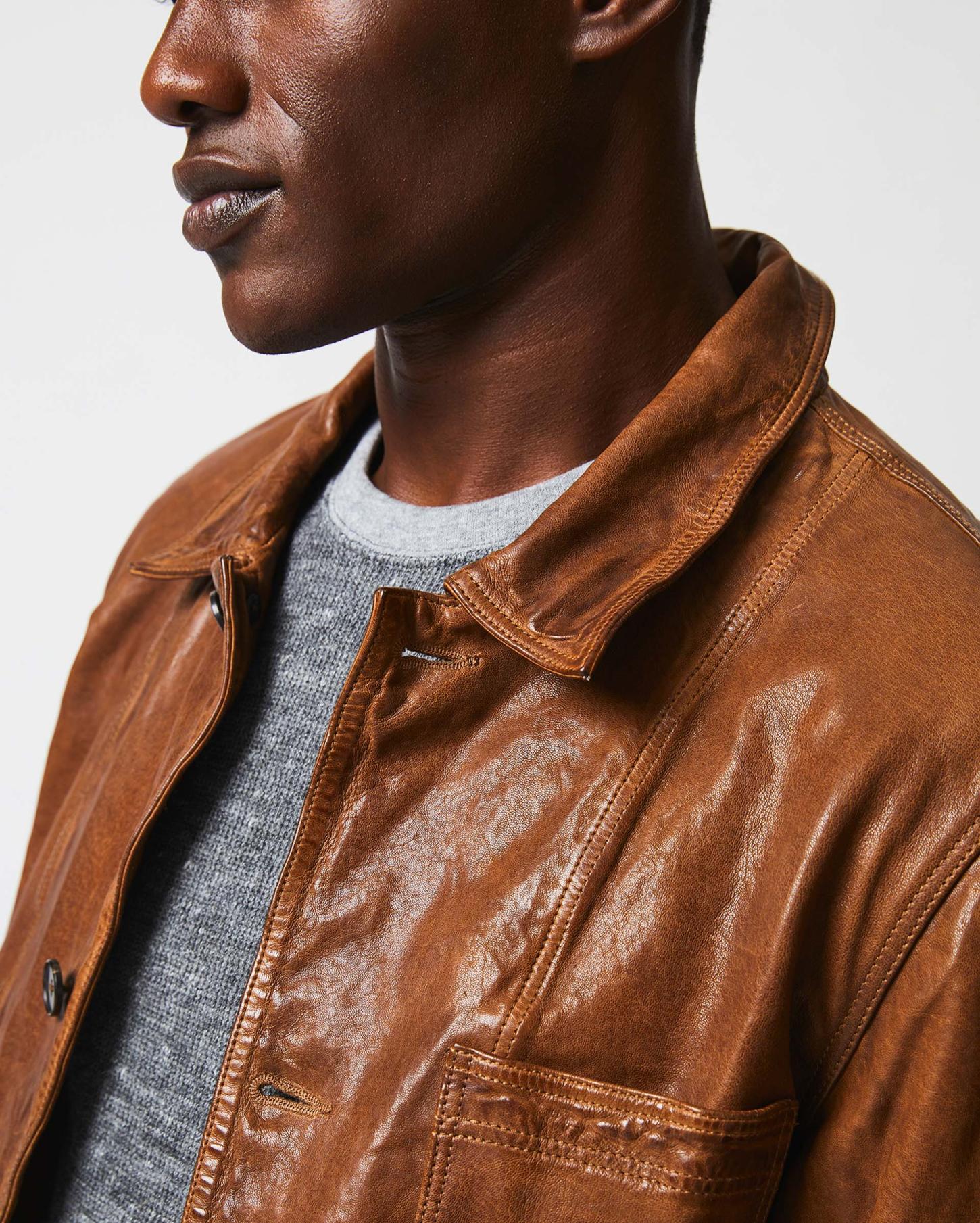 Men Leather Chore Coat Cognac | Billy Reid Jackets &amp; Outerwear