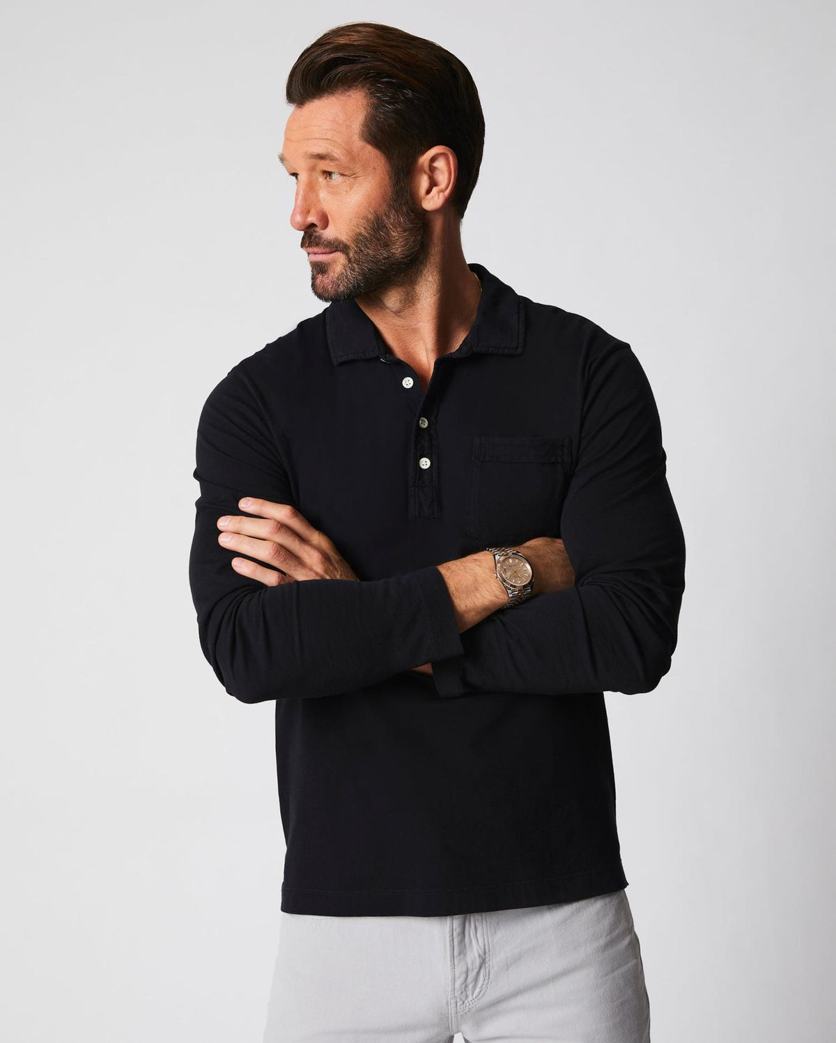 Men Long Sleeve Pensacola Polo Black | Billy Reid Polos, Tees &amp; Henleys